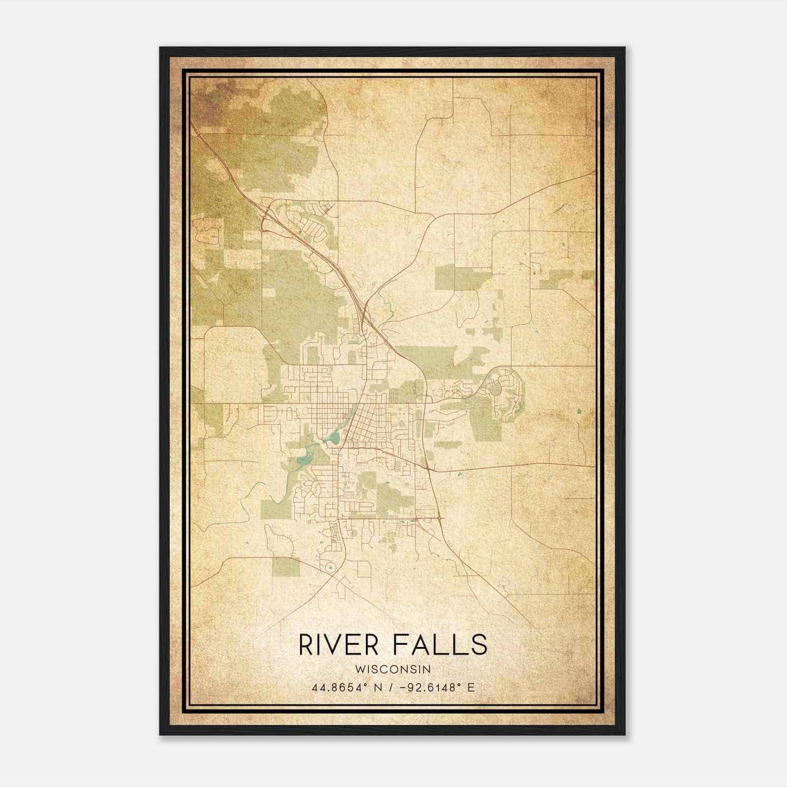 Vintage River Falls Wisconsin Map Poster, Modern Home Decor Wall Art Print