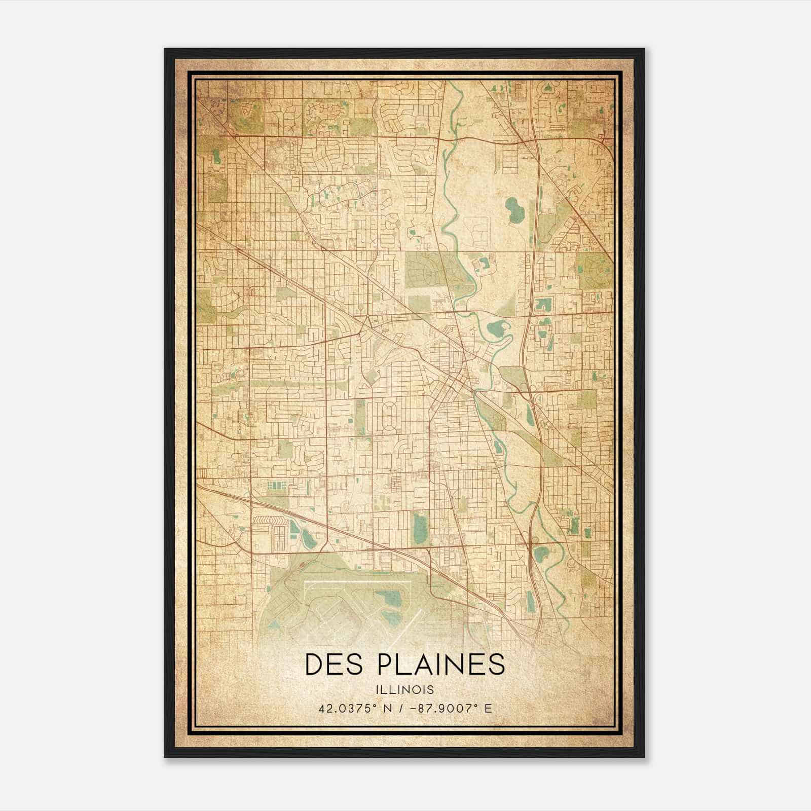 Vintage Des Plaines Illinois Map Poster, Modern Home Decor Wall Art Print Vintage Des Plaines Illinois Map Poster, Modern Home Decor Wall Art Print
