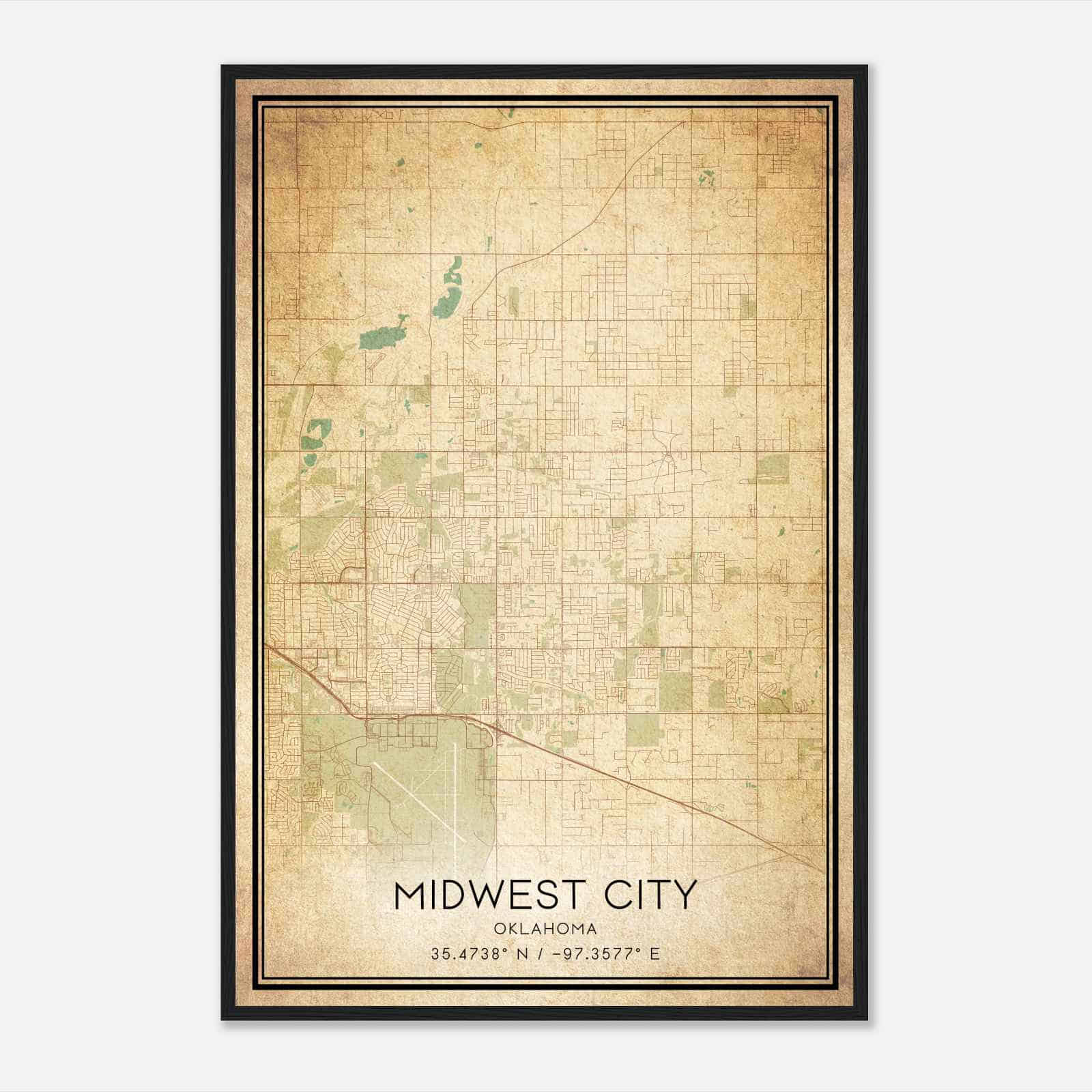 Vintage Midwest City Oklahoma Map Poster, Modern Home Decor Wall Art Print