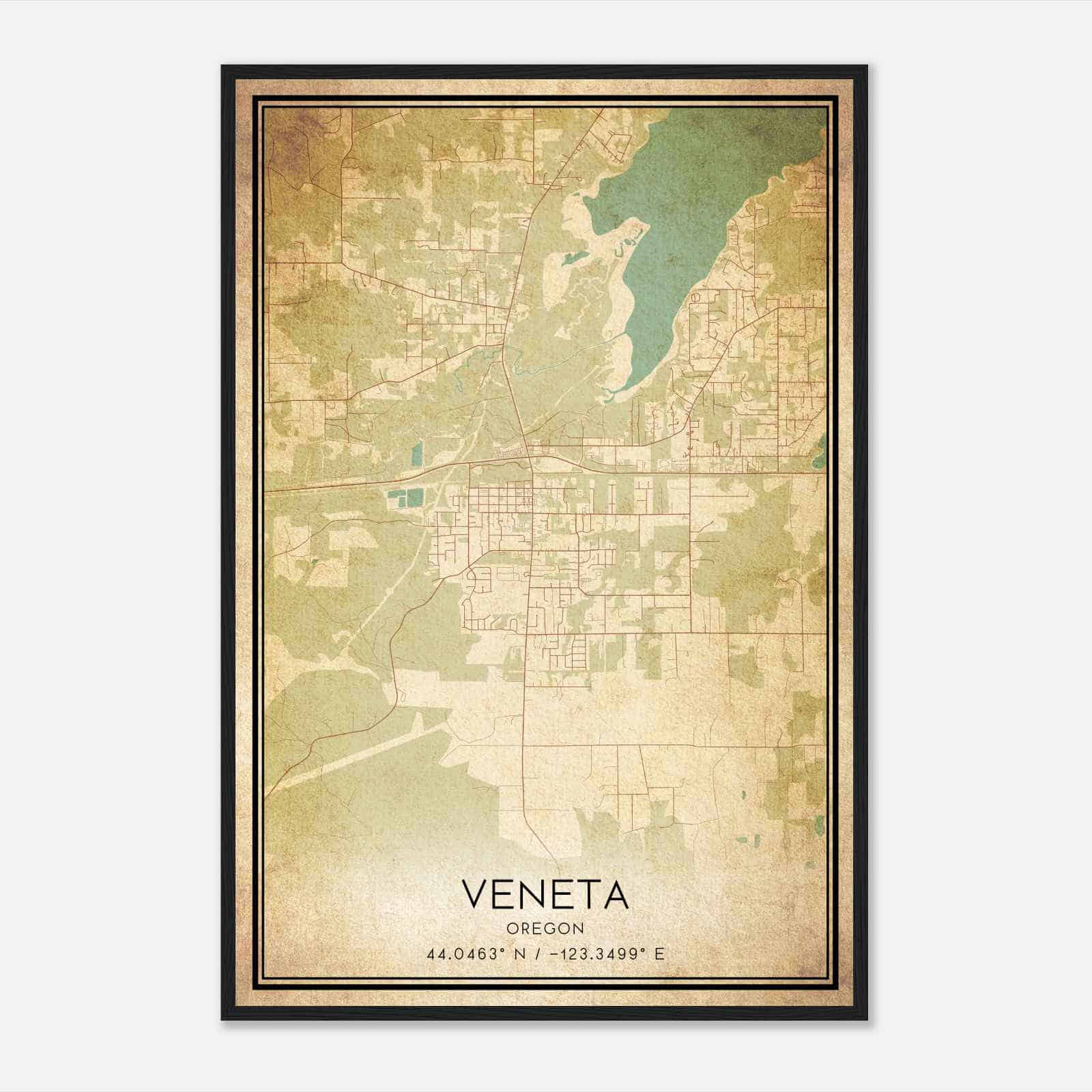Vintage Veneta Oregon Map Poster, Modern Home Decor Wall Art Print