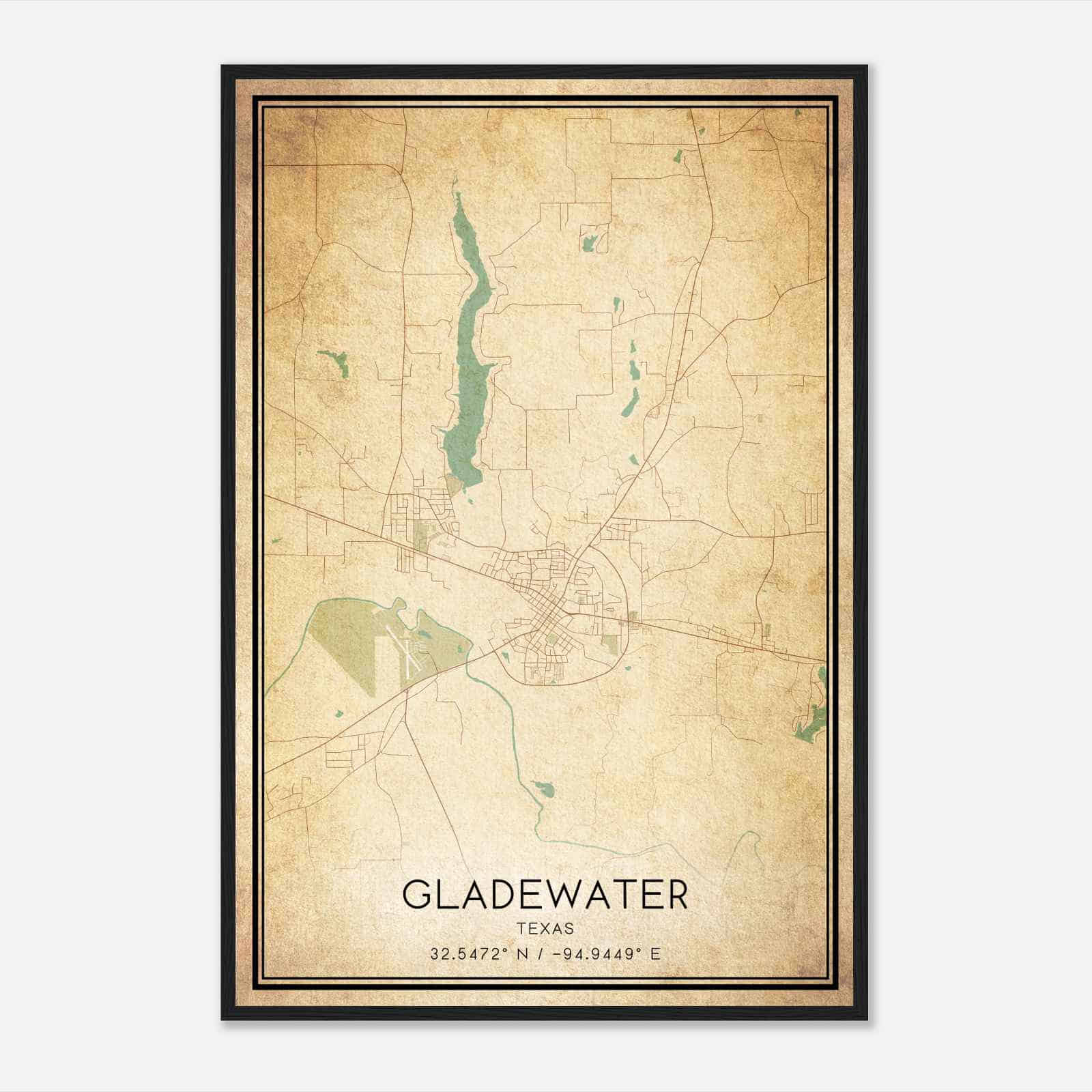 Vintage Gladewater Texas Map Poster, Modern Home Decor Wall Art Print