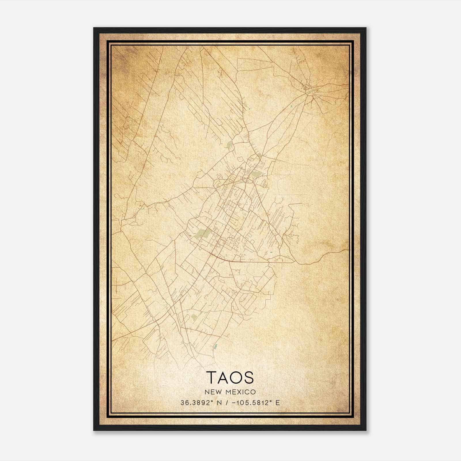 Vintage Taos New Mexico Map Poster, Modern Home Decor Wall Art Print