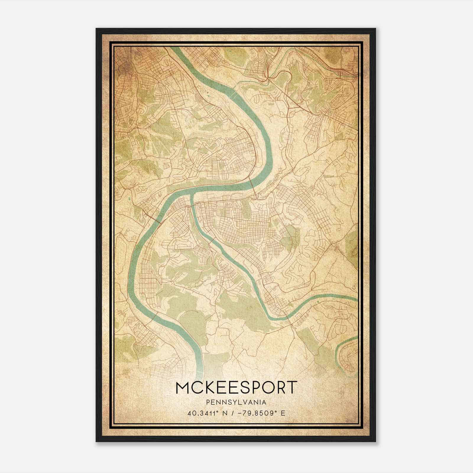 Vintage Mckeesport Pennsylvania Map Poster, Modern Home Decor Wall Art Print