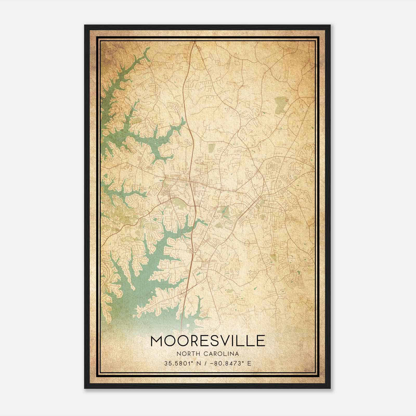 Vintage Mooresville North Carolina Map Poster, Modern Home Decor Wall Art Print