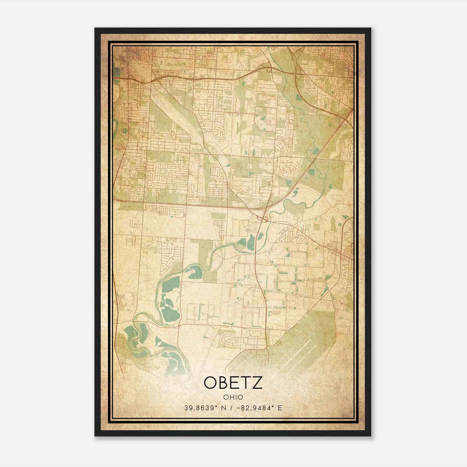 Vintage Obetz Ohio Map Poster, Modern Home Decor Wall Art Print