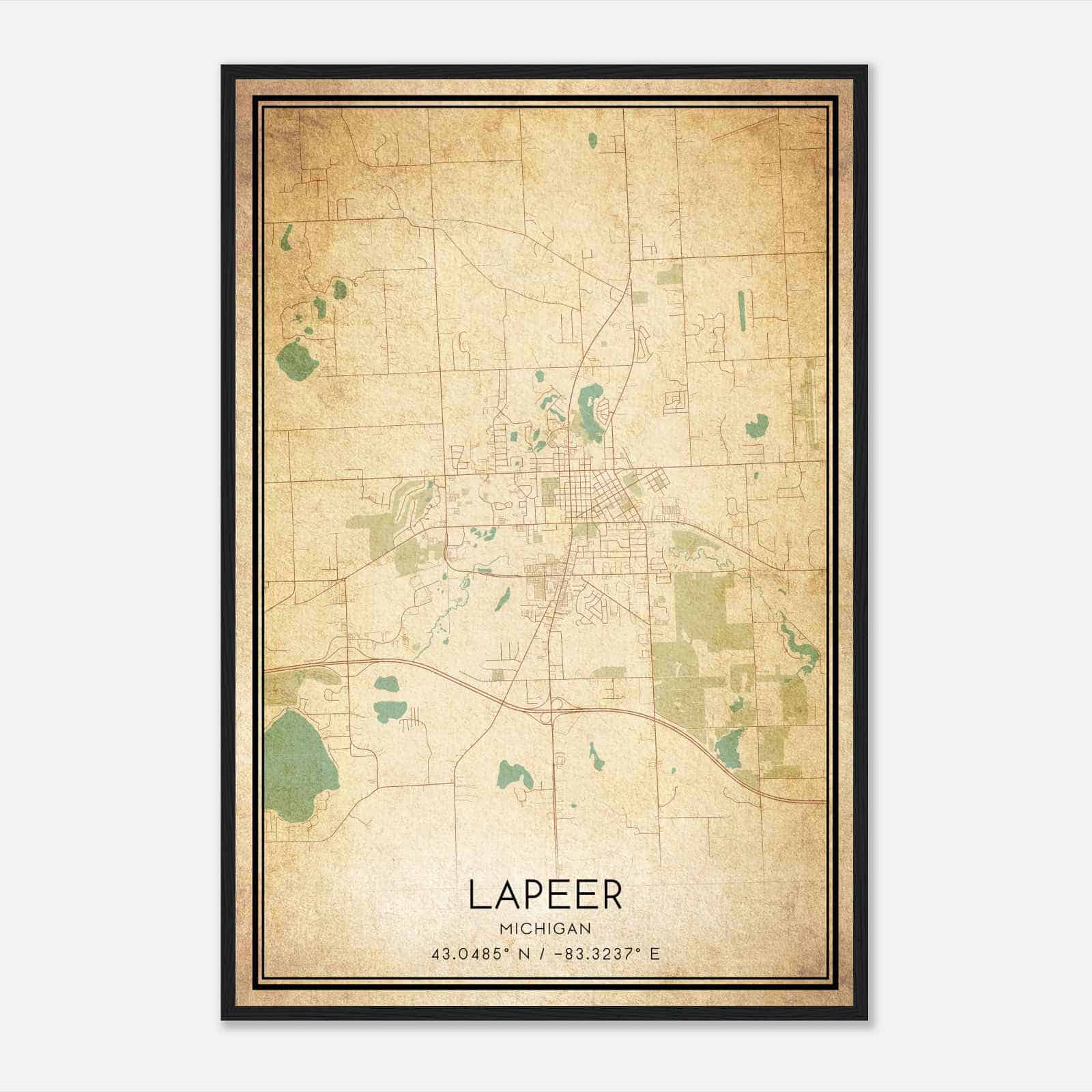 Vintage Lapeer Michigan Map Poster, Modern Home Decor Wall Art Print