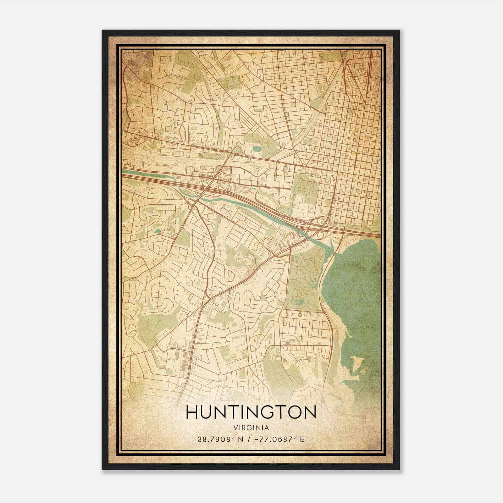 Vintage Huntington Virginia Map Poster, Modern Home Decor Wall Art Print