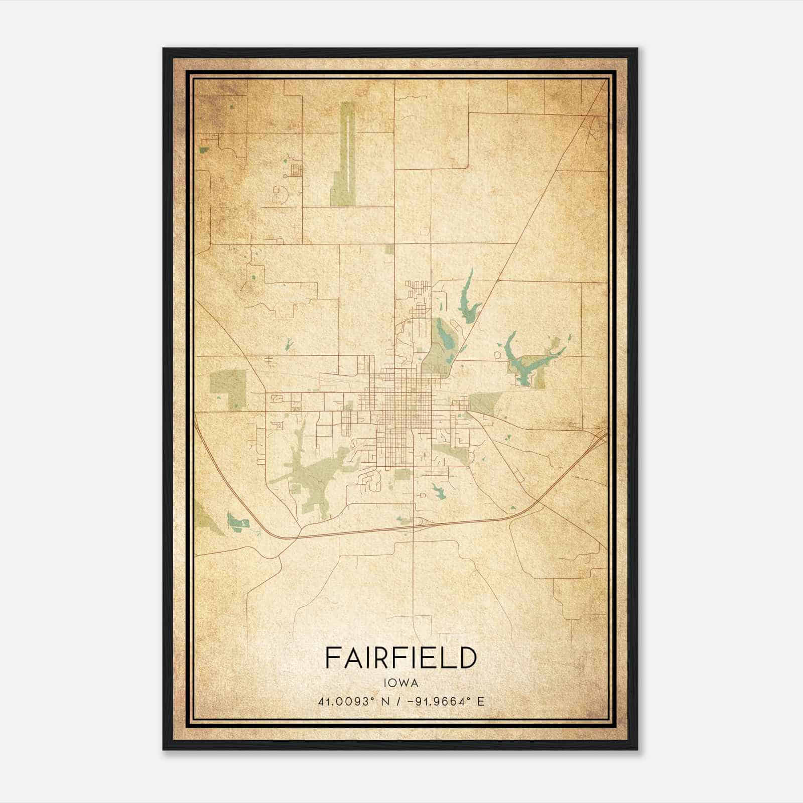 Vintage Fairfield Iowa Map Poster, Modern Home Decor Wall Art Print