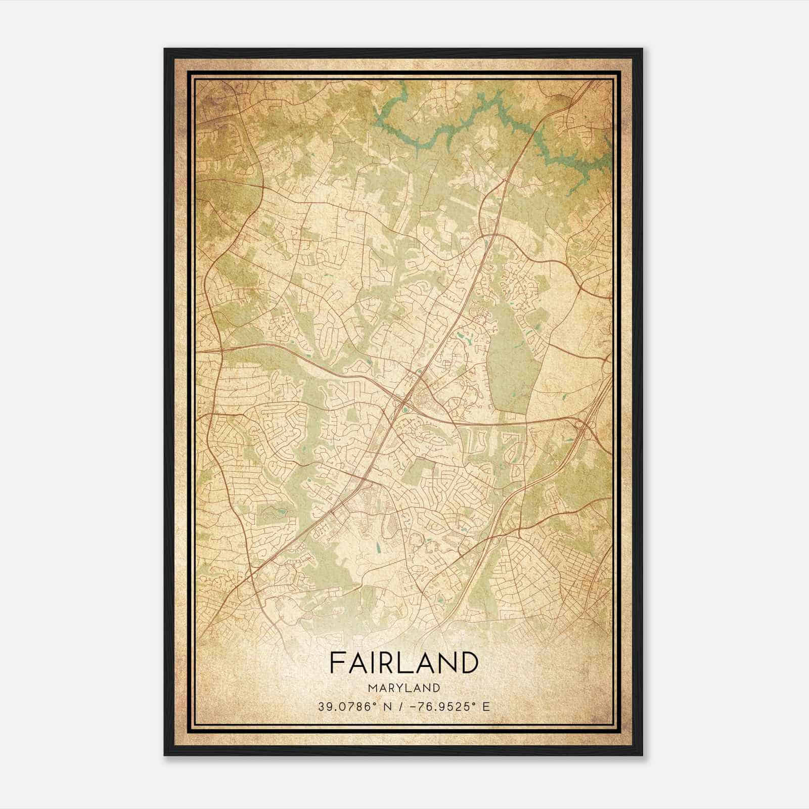 Vintage Fairland Maryland Map Poster, Modern Home Decor Wall Art Print