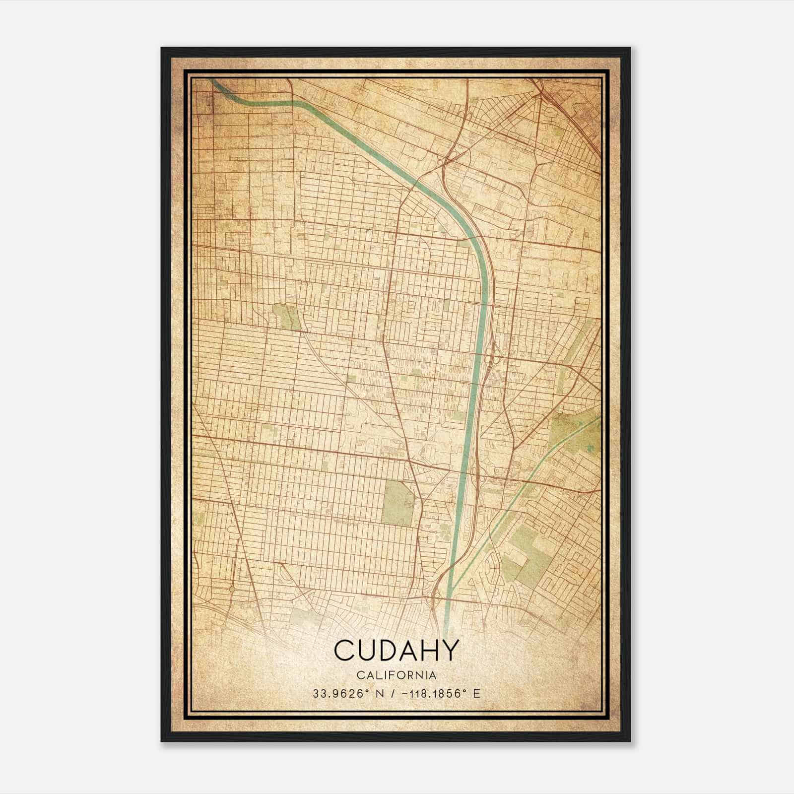 Vintage Cudahy California Map Poster, Modern Home Decor Wall Art Print Vintage Cudahy California Map Poster, Modern Home Decor Wall Art Print