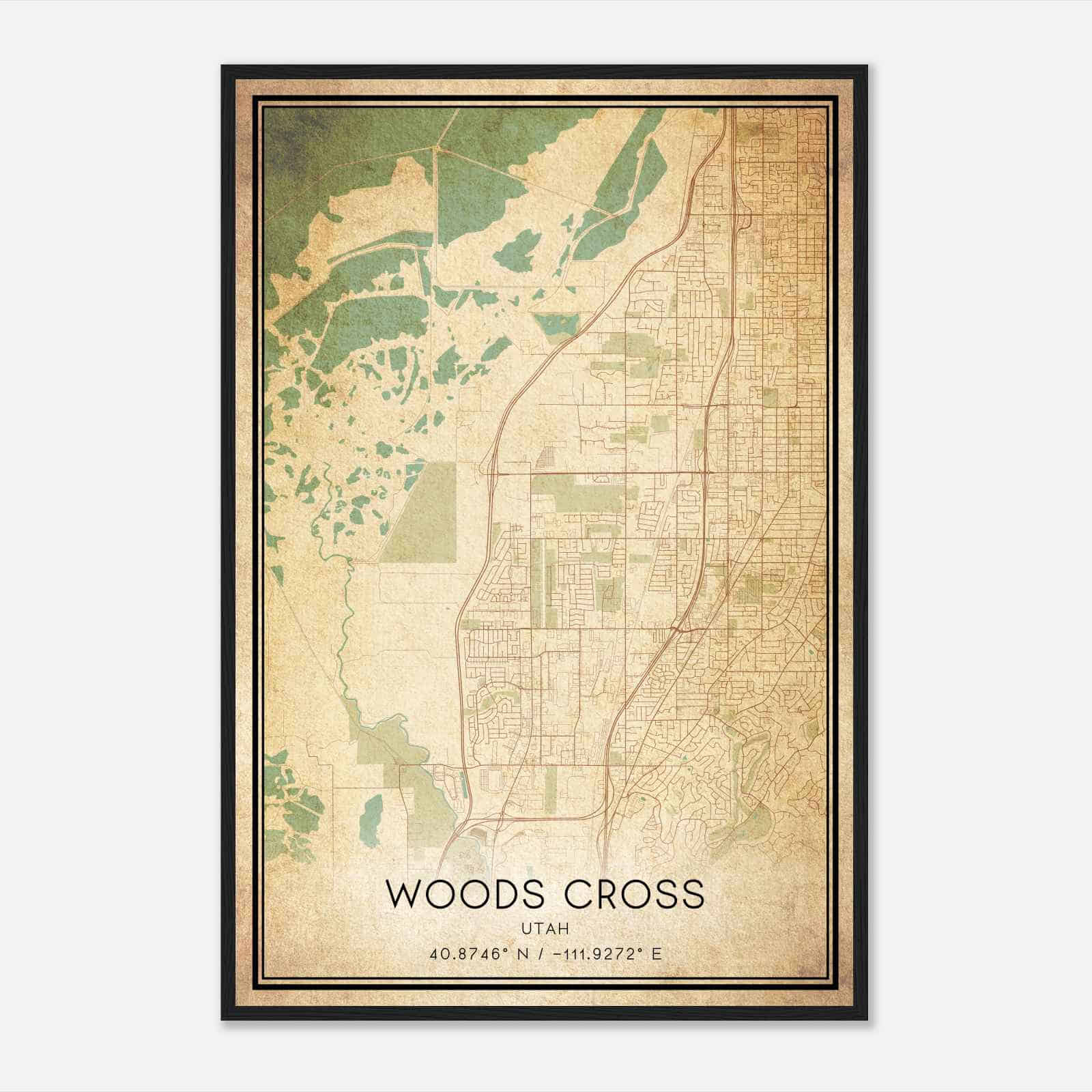 Vintage Woods Cross Utah Map Poster, Modern Home Decor Wall Art Print