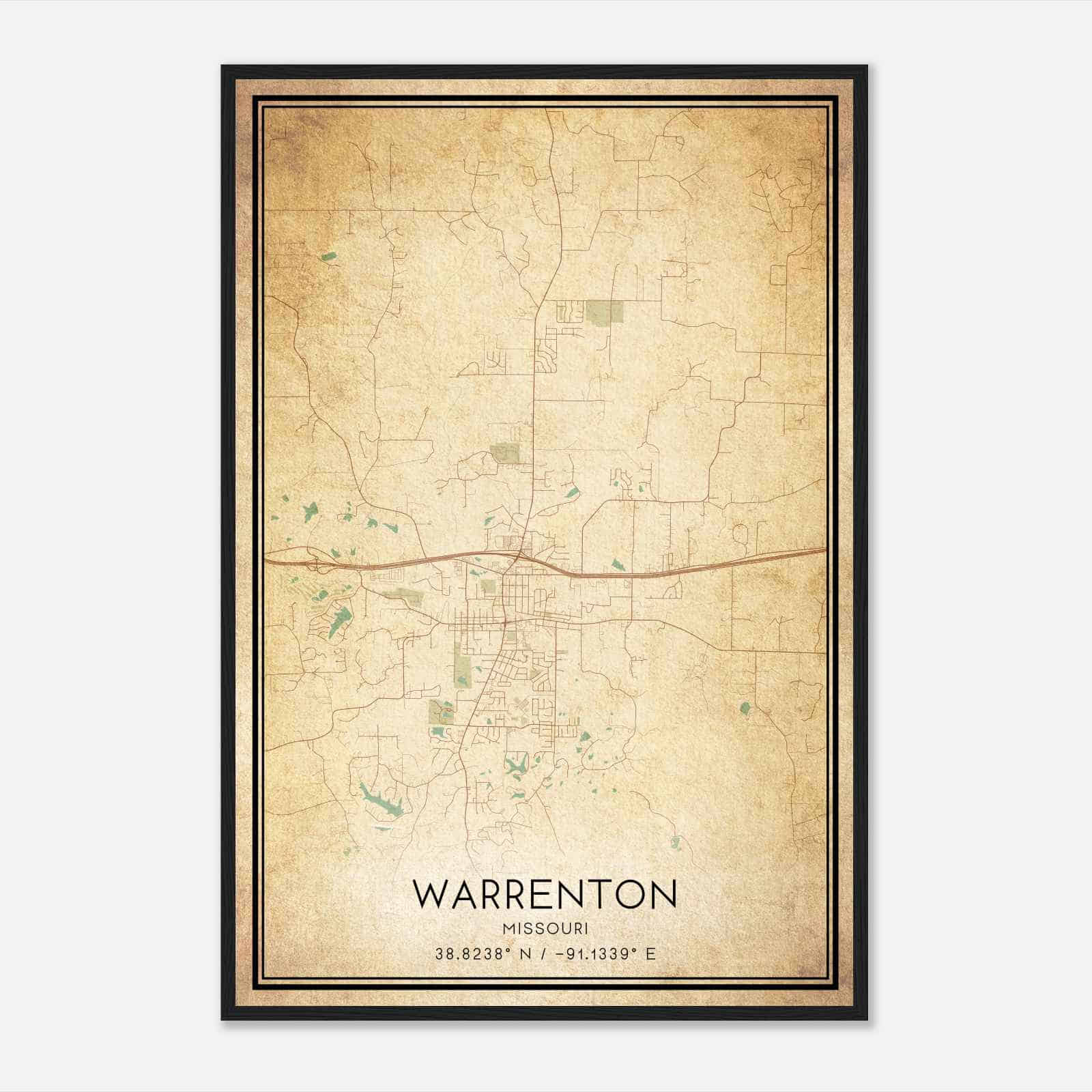 Vintage Warrenton Missouri Map Poster, Modern Home Decor Wall Art Print