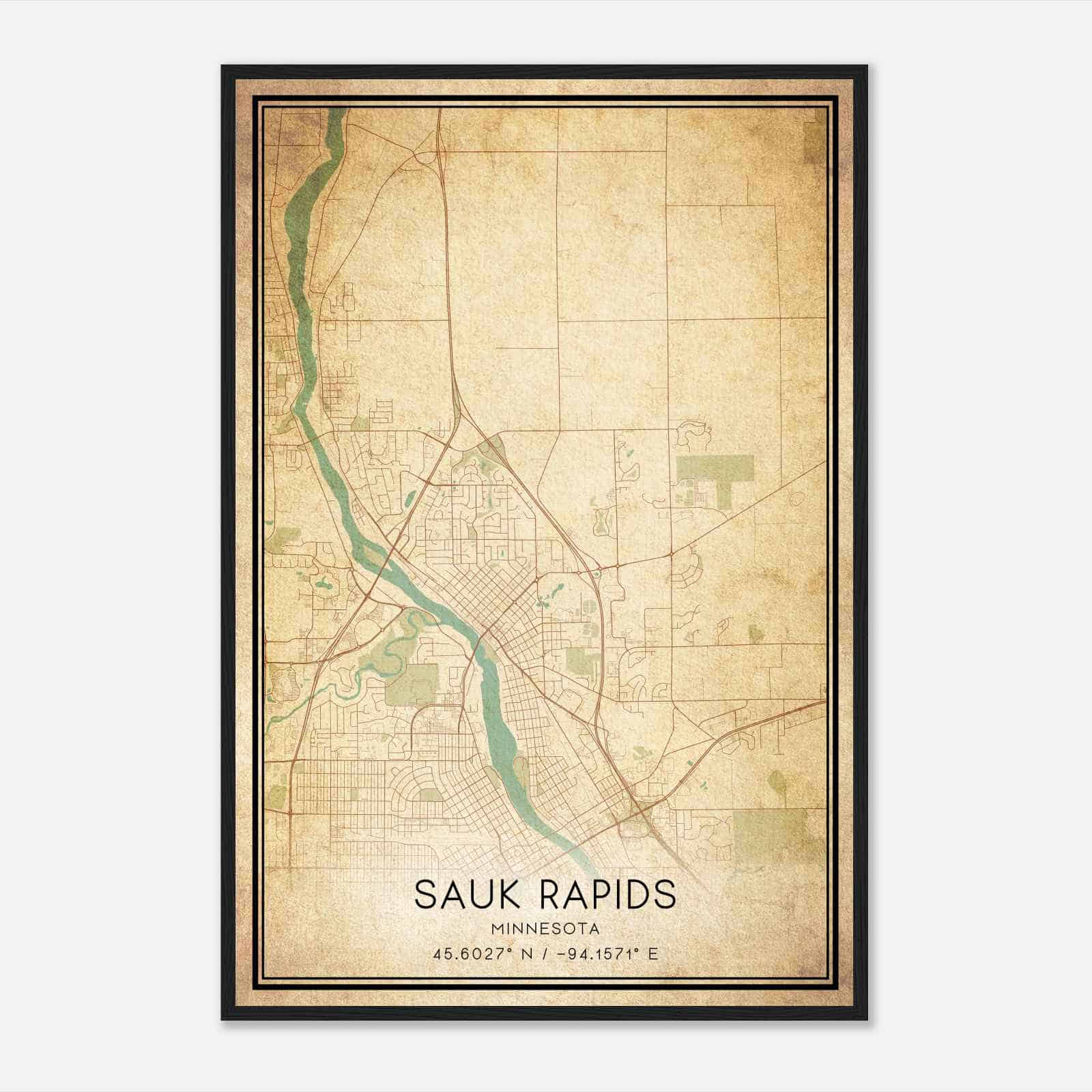 Vintage Sauk Rapids Minnesota Map Poster, Modern Home Decor Wall Art Print
