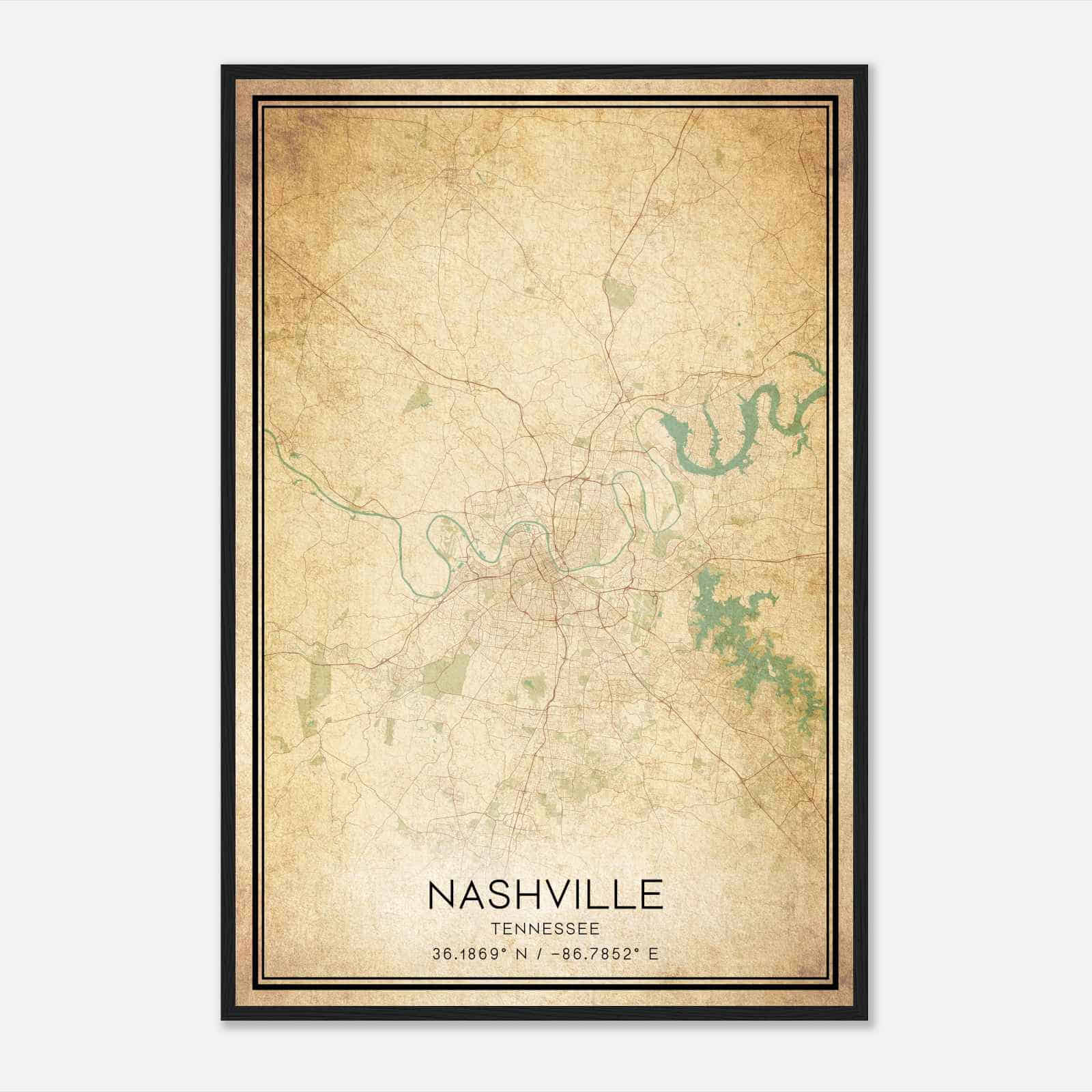 Vintage Nashville Tennessee Map Poster, Modern Home Decor Wall Art Print