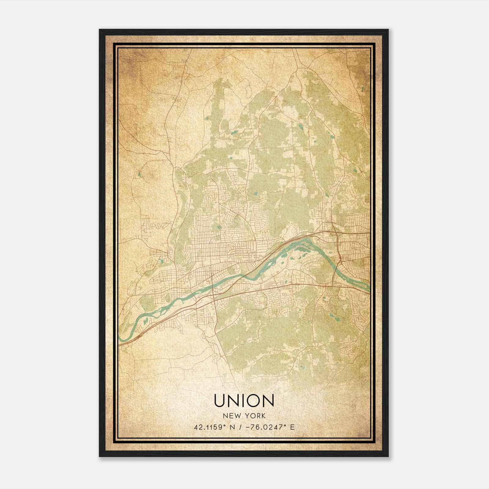 Vintage Union New York Map Poster, Modern Home Decor Wall Art Print