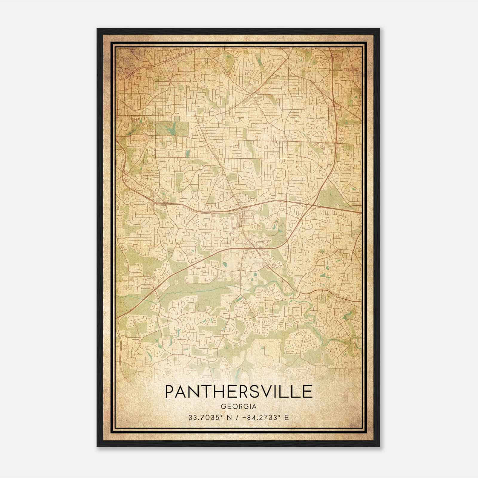 Vintage Panthersville Map Poster, Modern Home Decor Wall Art