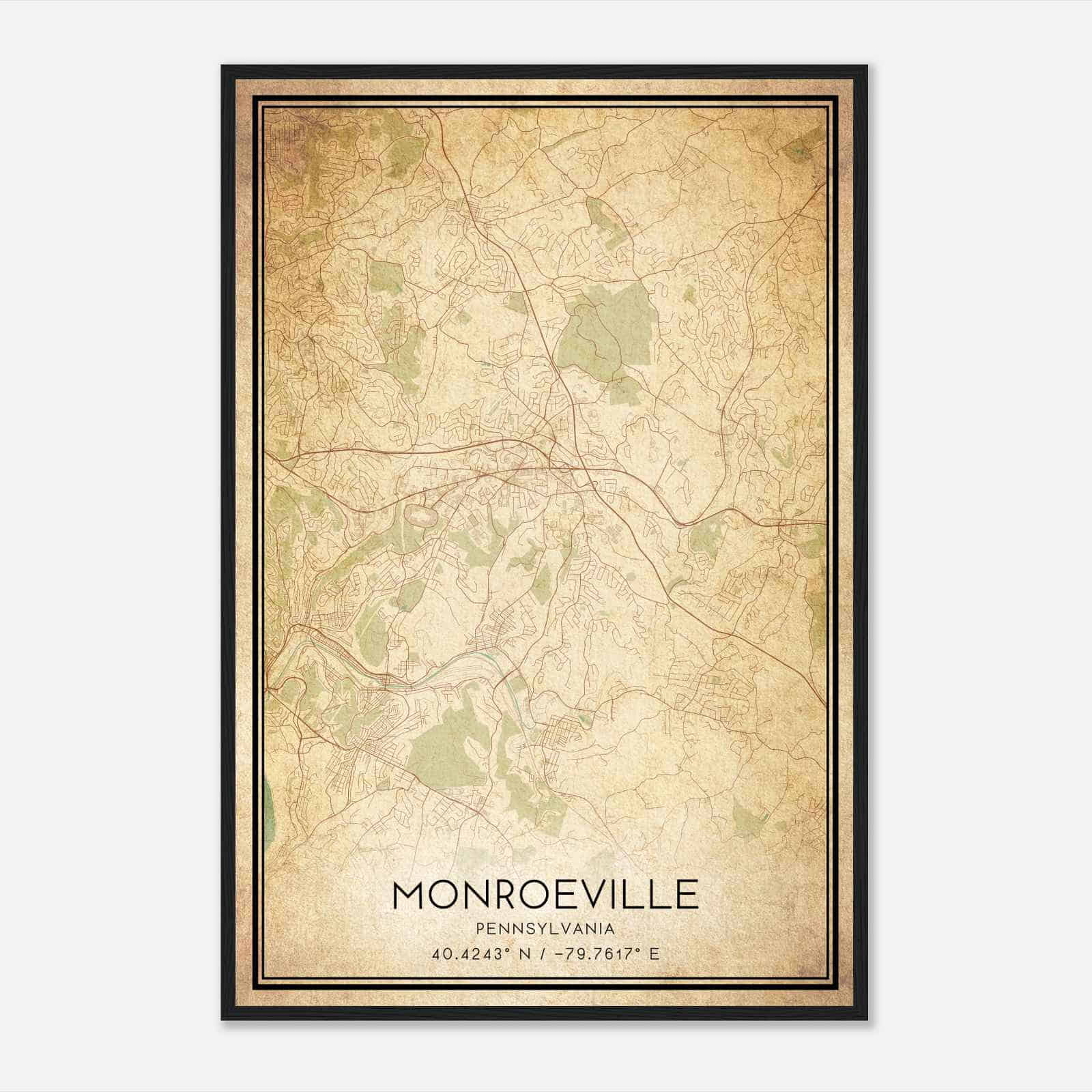 Vintage Monroeville Pennsylvania Map Poster, Modern Home Decor Wall Art