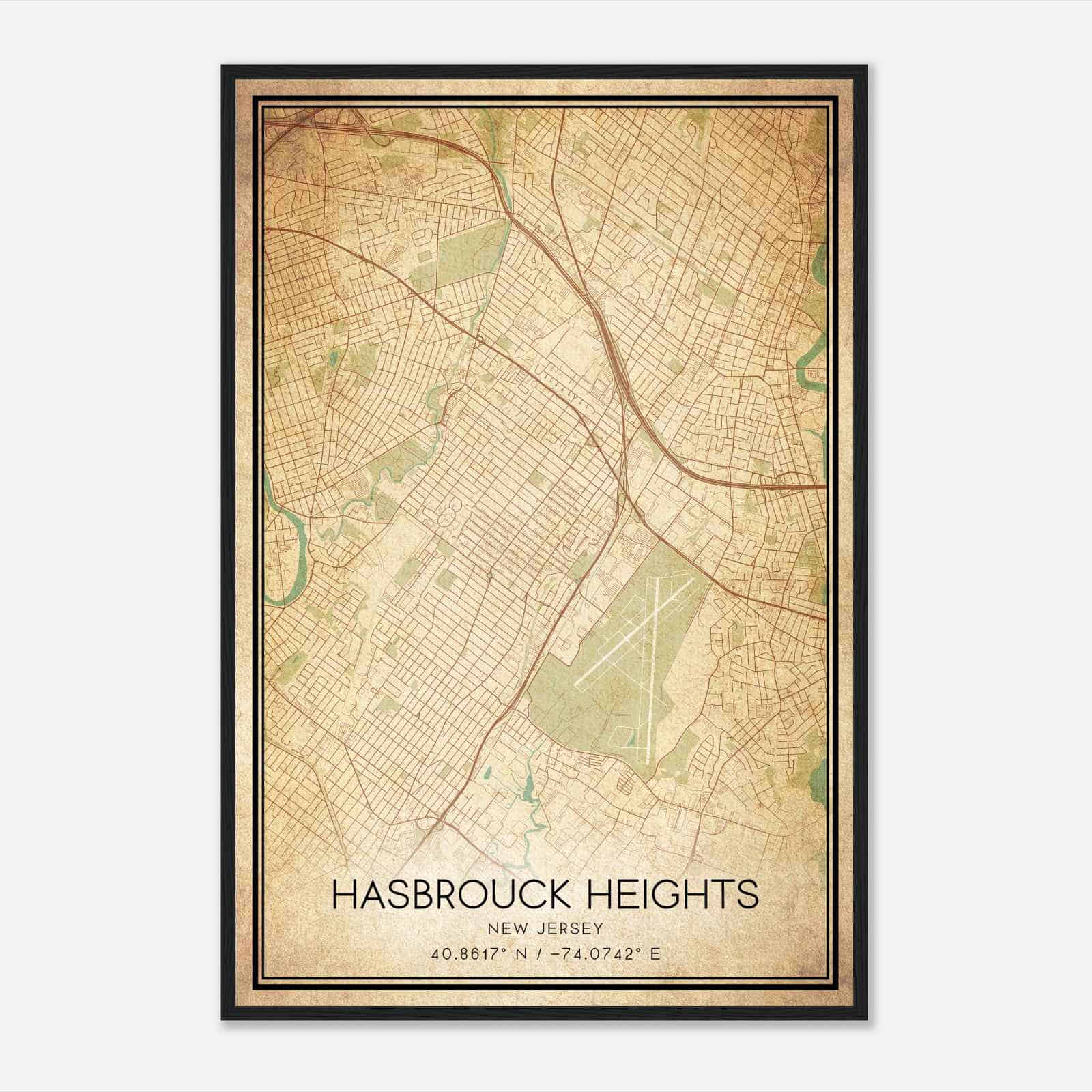 Vintage Hasbrouck Heights New Jersey Map Poster, Modern Home Decor Wall