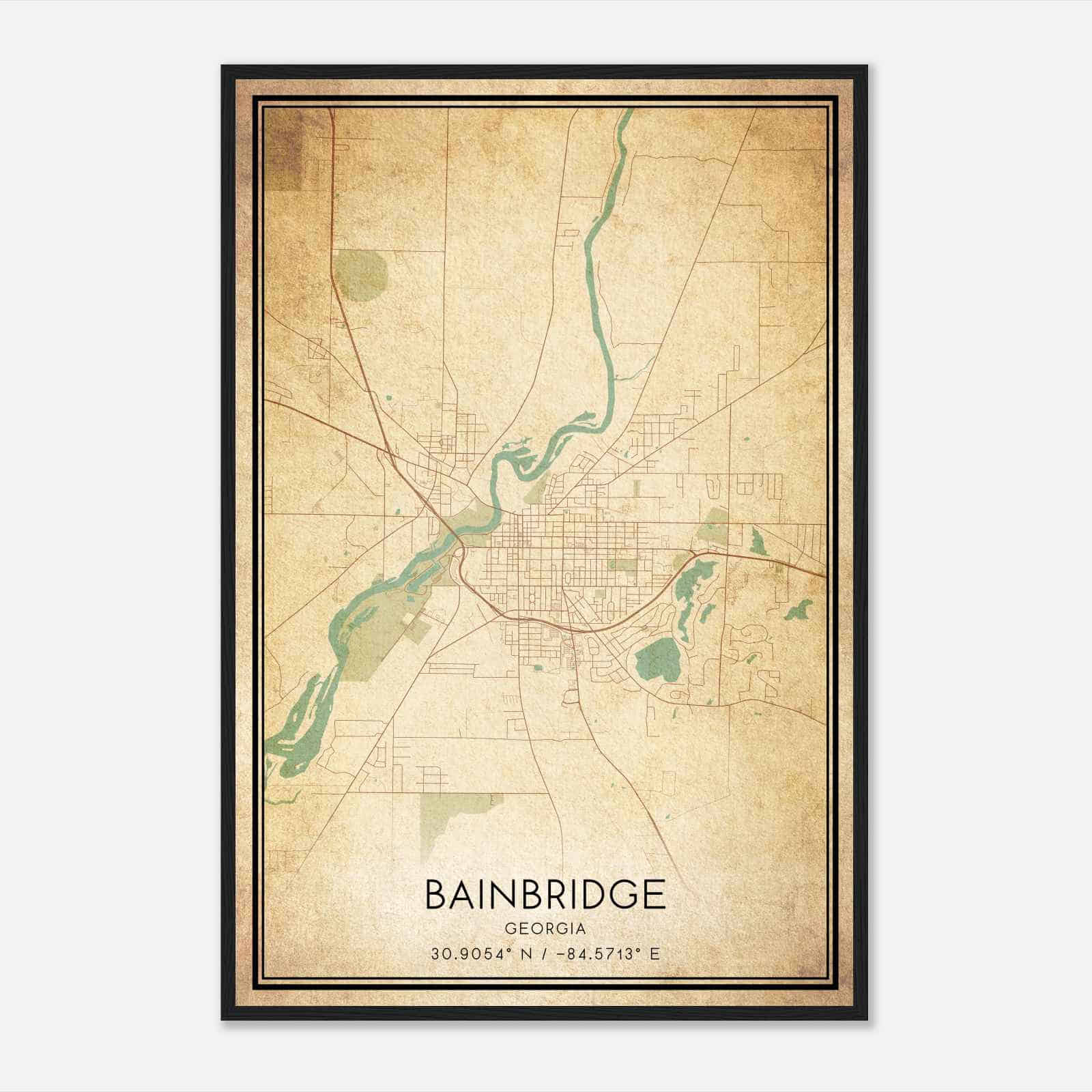 Vintage Bainbridge Georgia Map Poster, Modern Home Decor Wall Art Print