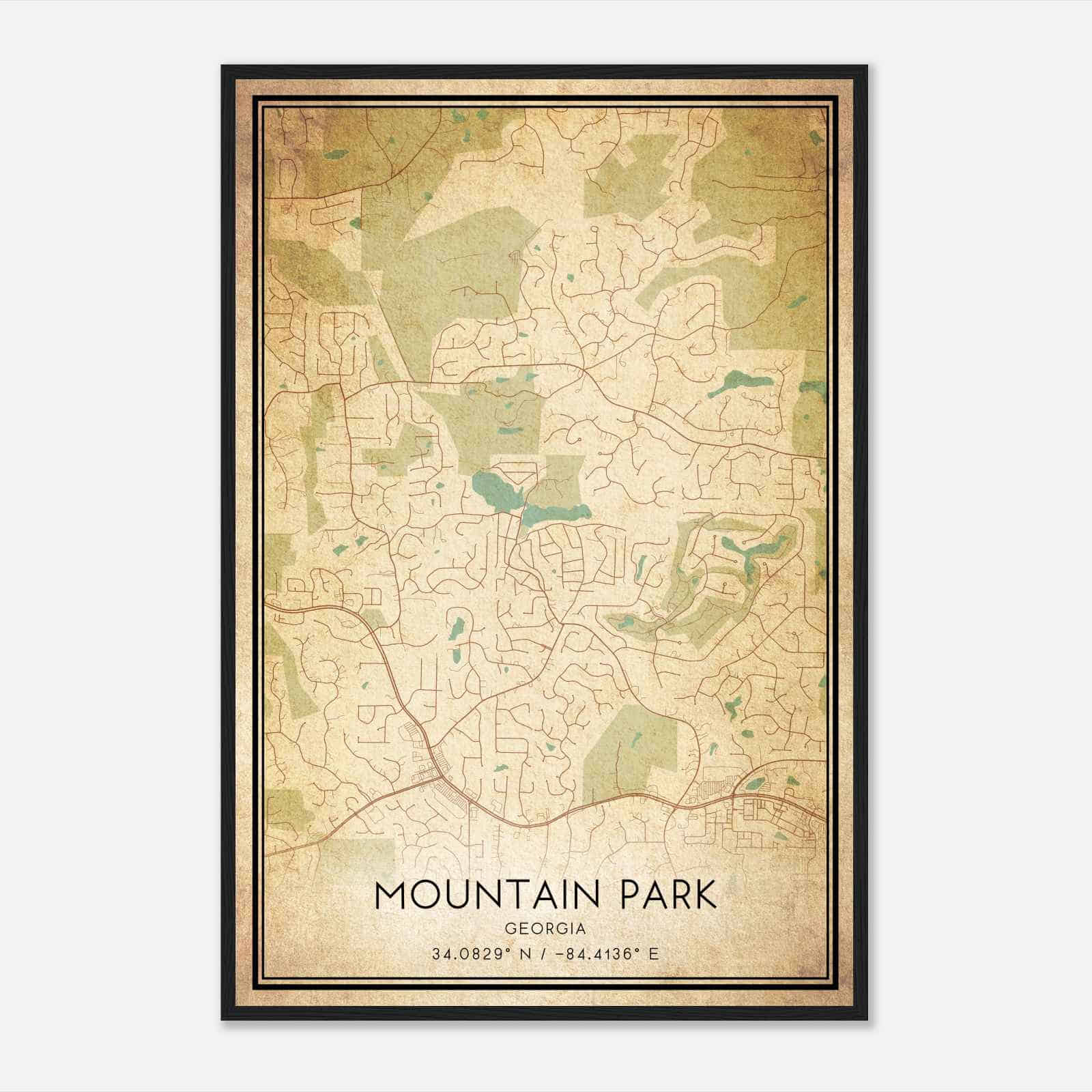 Vintage Mountain Park Georgia Map Poster, Modern Home Decor Wall Art Print
