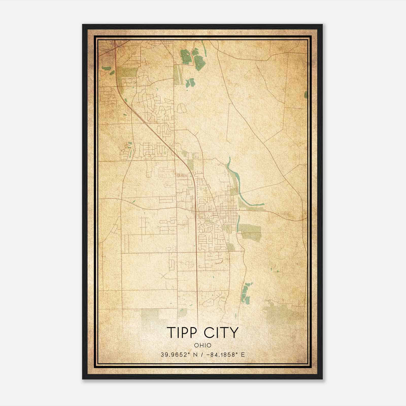 Vintage Tipp City Ohio Map Poster, Modern Home Decor Wall Art Print