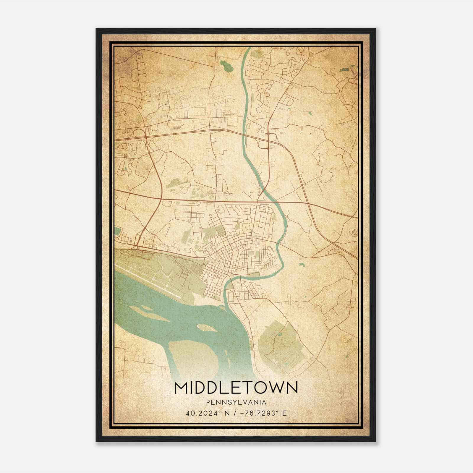 Vintage Middletown Pennsylvania Map Poster, Modern Home Decor Wall Art Print