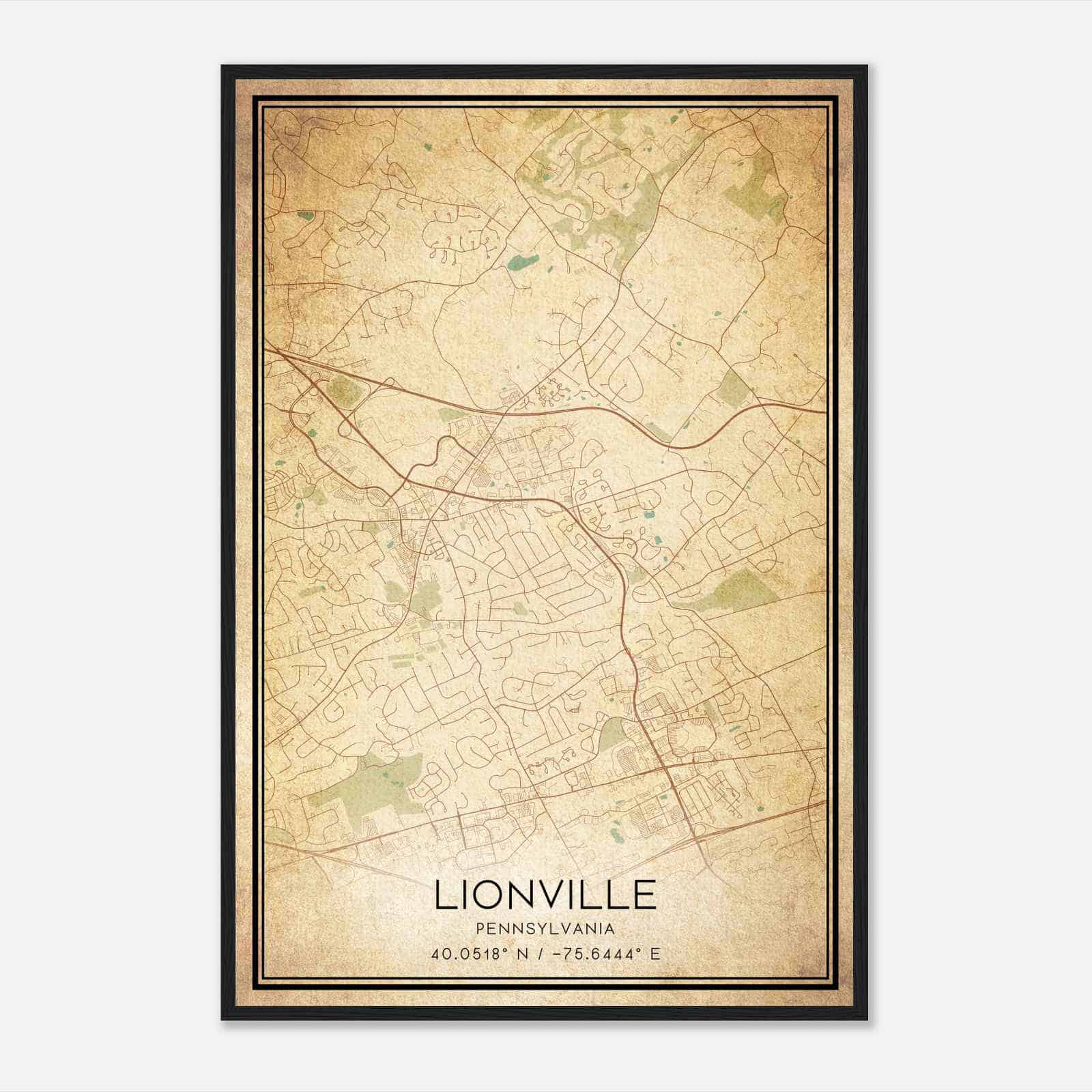 Vintage Lionville Pennsylvania Map Poster, Modern Home Decor Wall Art Print