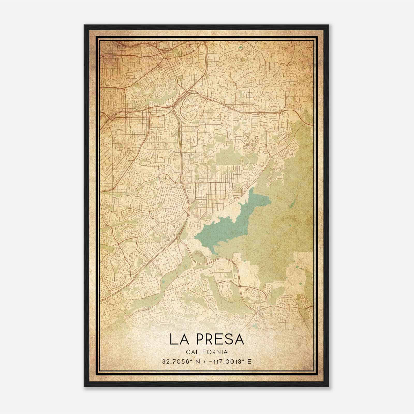 Vintage La Presa California Map Poster, Modern Home Decor Wall Art Print
