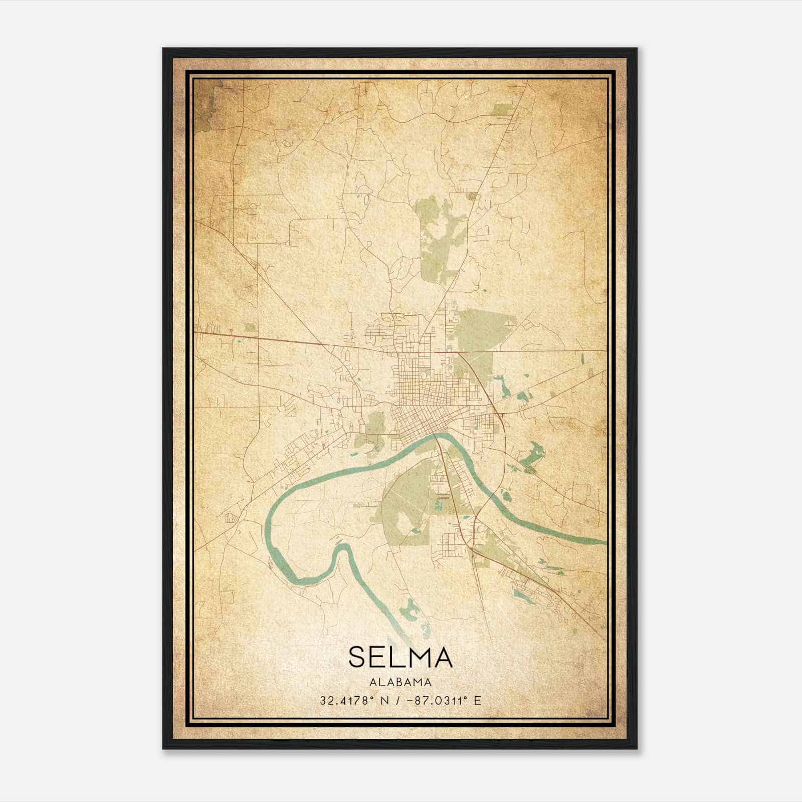 Vintage Selma Alabama Map Poster, Modern Home Decor Wall Art Print