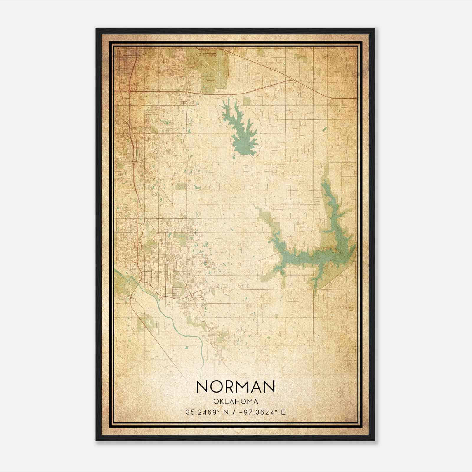 Vintage Norman Oklahoma Map Poster, Modern Home Decor Wall Art Print