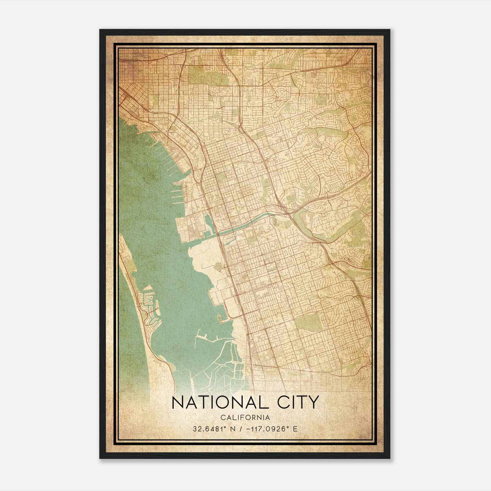 Vintage National City California Map Poster, Modern Home Decor Wall Art Print