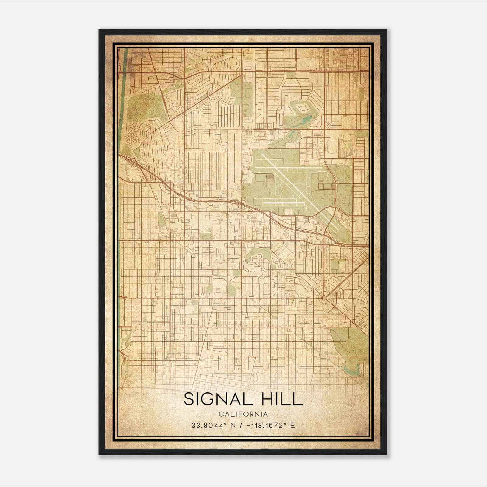 Vintage Signal Hill California Map Poster, Modern Home Decor Wall Art Print