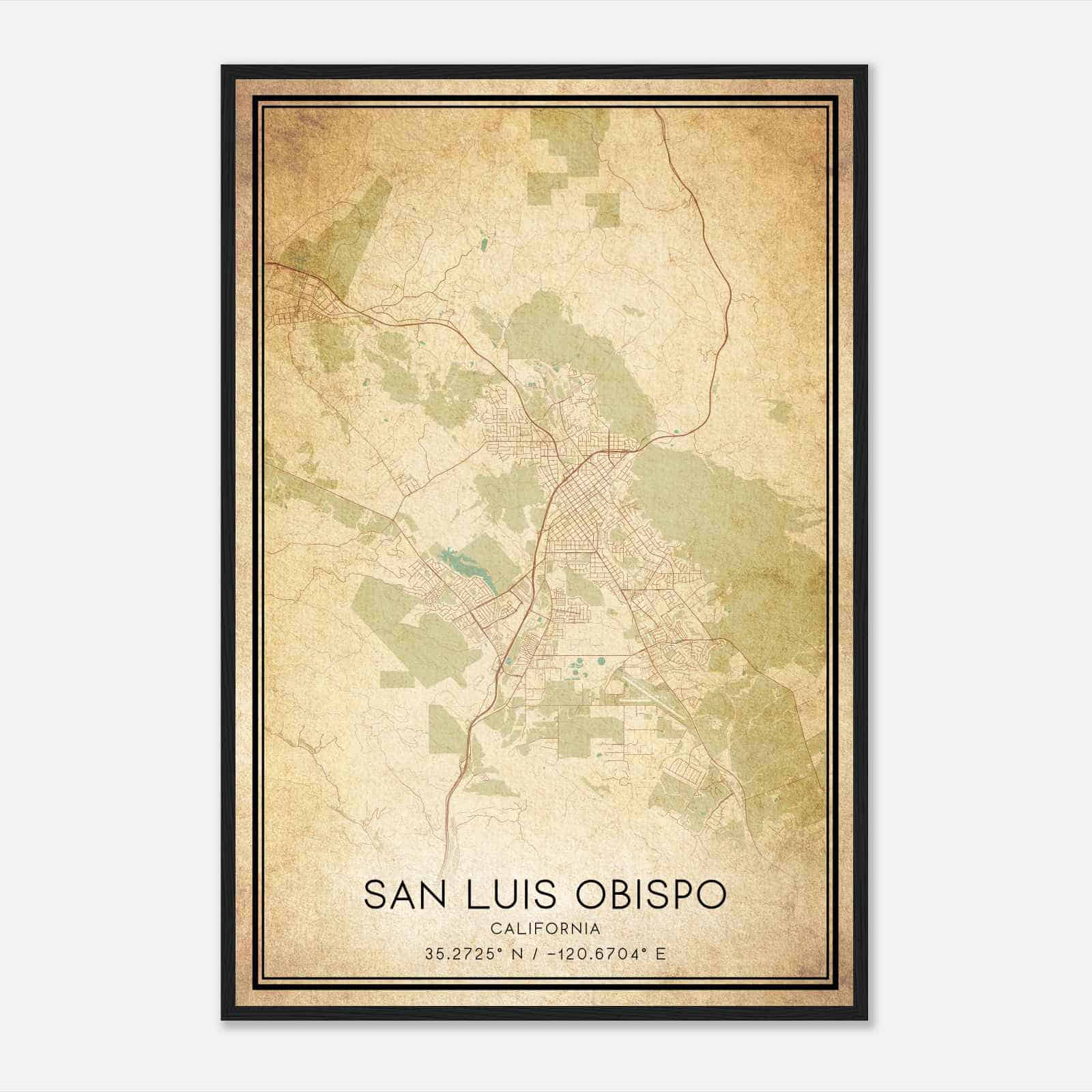 Vintage San Luis Obispo California Map Poster, Modern Home Decor Wall Art Print