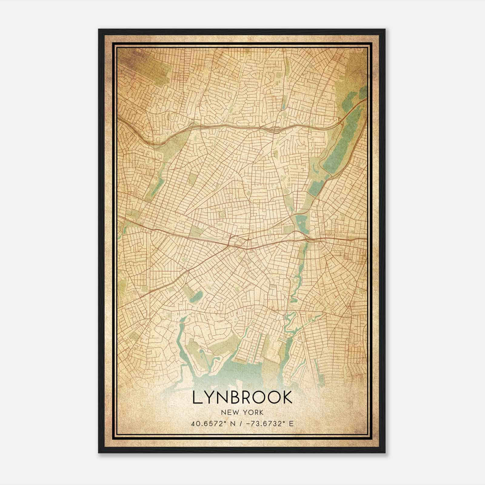 Vintage Lynbrook New York Map Poster, Modern Home Decor Wall Art Print