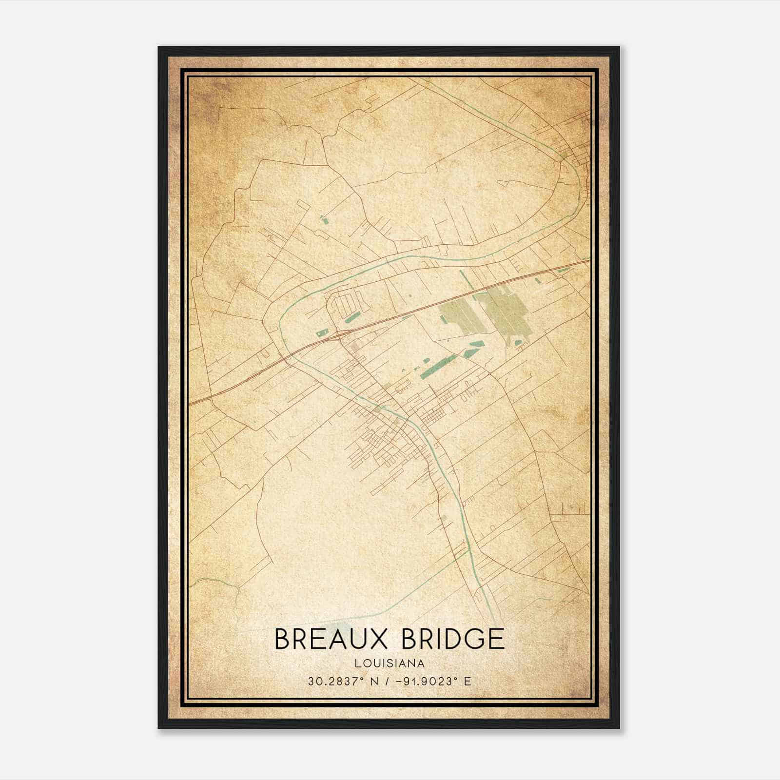 Vintage Breaux Bridge Louisiana Map Poster, Modern Home Decor Wall Art Print