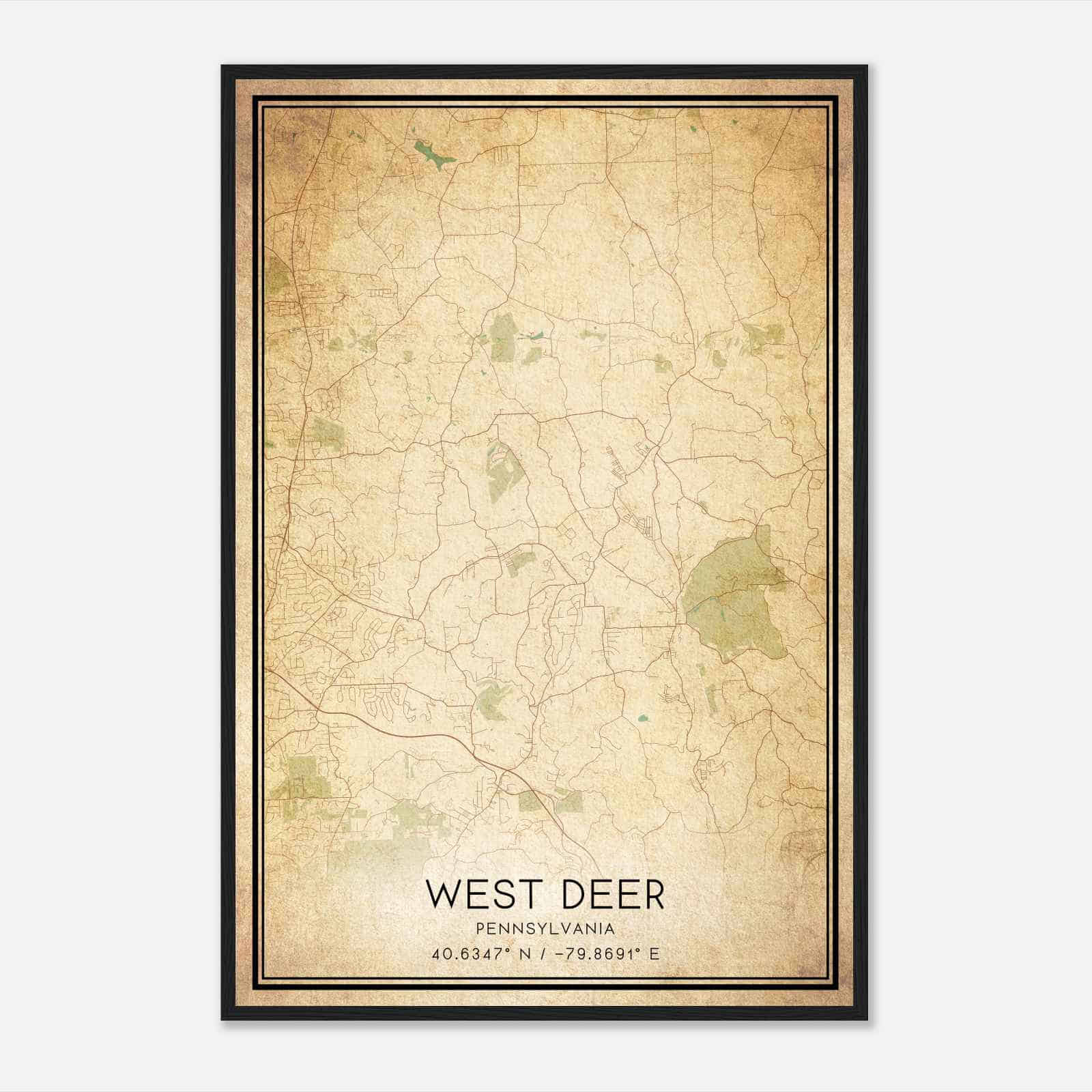 Vintage West Deer Pennsylvania Map Poster, Modern Home Decor Wall Art Print