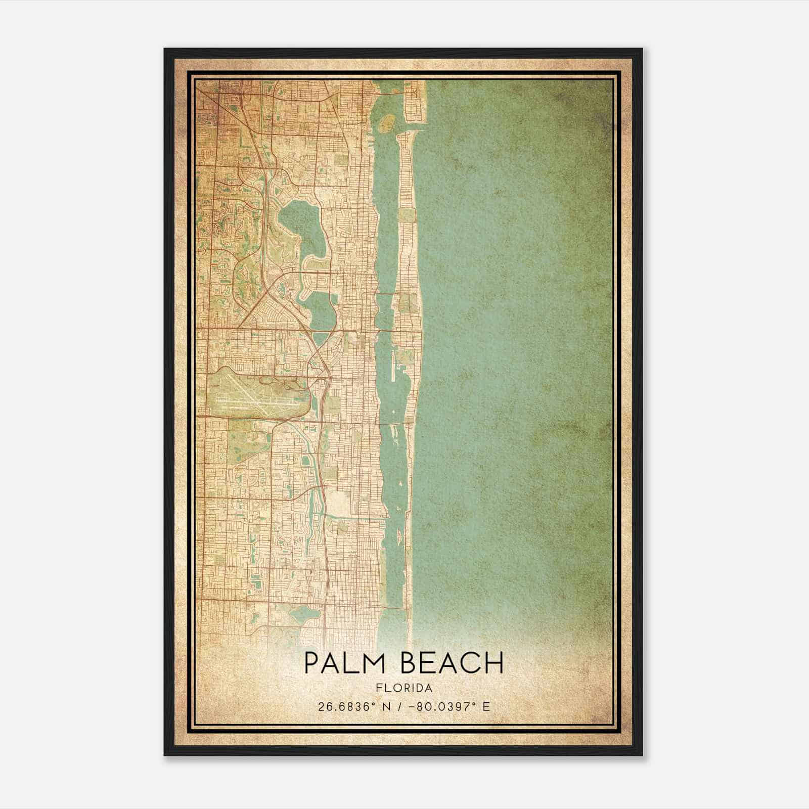 Vintage Palm Beach Florida Map Poster, Modern Home Decor Wall Art Print