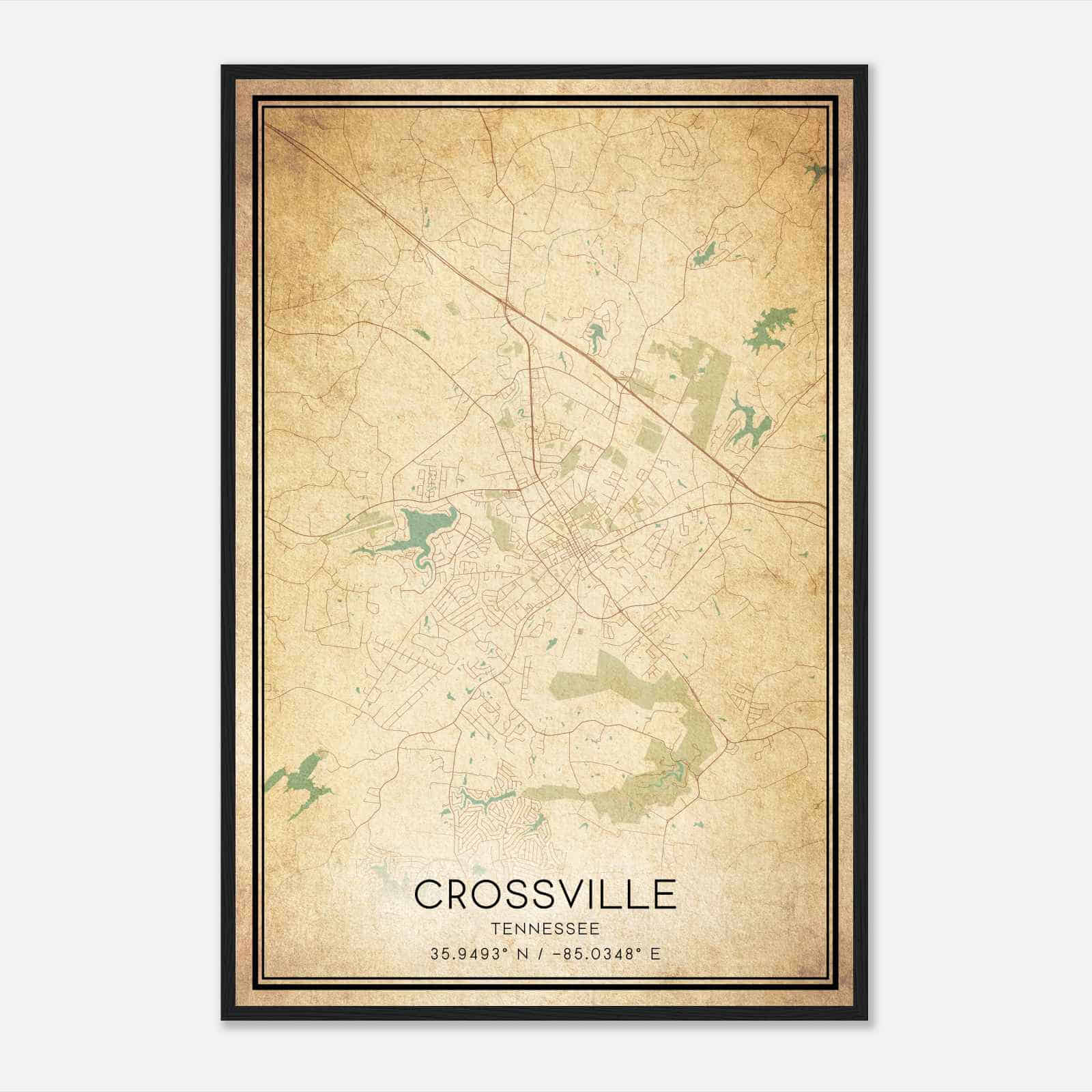 Vintage Crossville Tennessee Map Poster, Modern Home Decor Wall Art Print