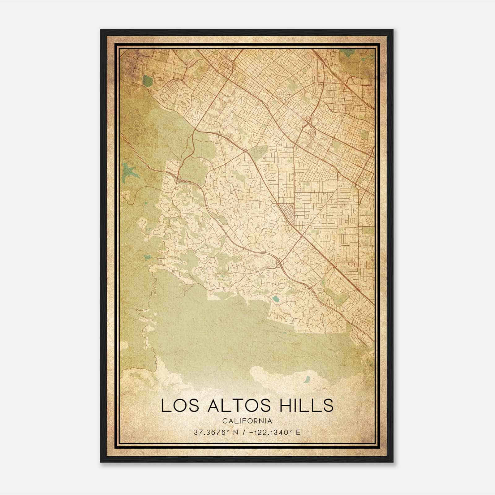 Vintage Los Altos Hills California Map Poster, Modern Home Decor Wall Art Print