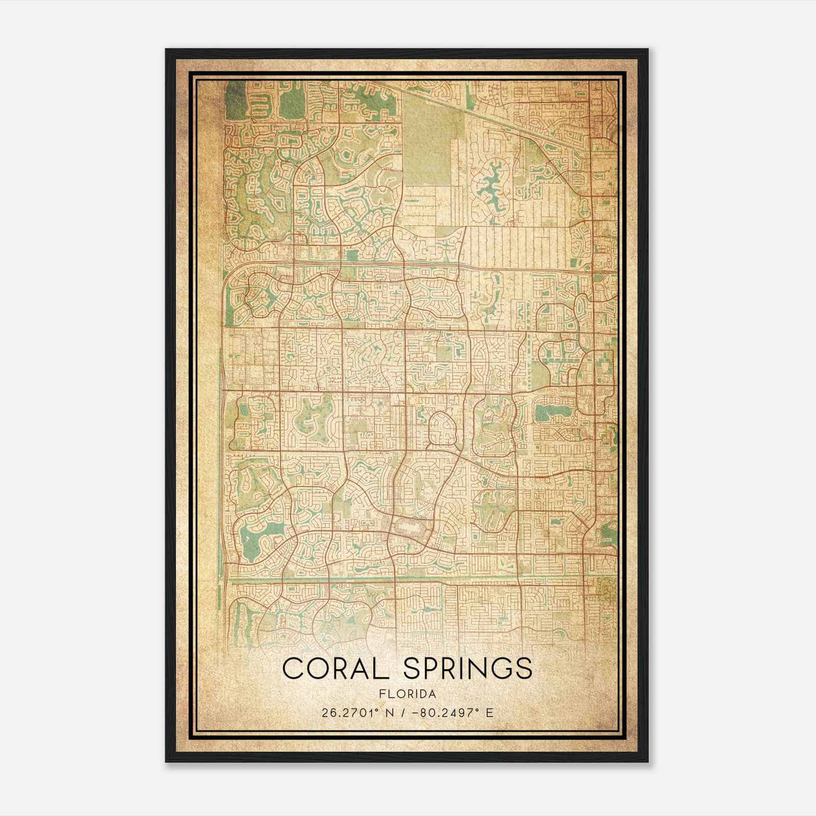Vintage Coral Springs Florida Map Poster, Modern Home Decor Wall Art Print Vintage Coral Springs Florida Map Poster, Modern Home Decor Wall Art Print