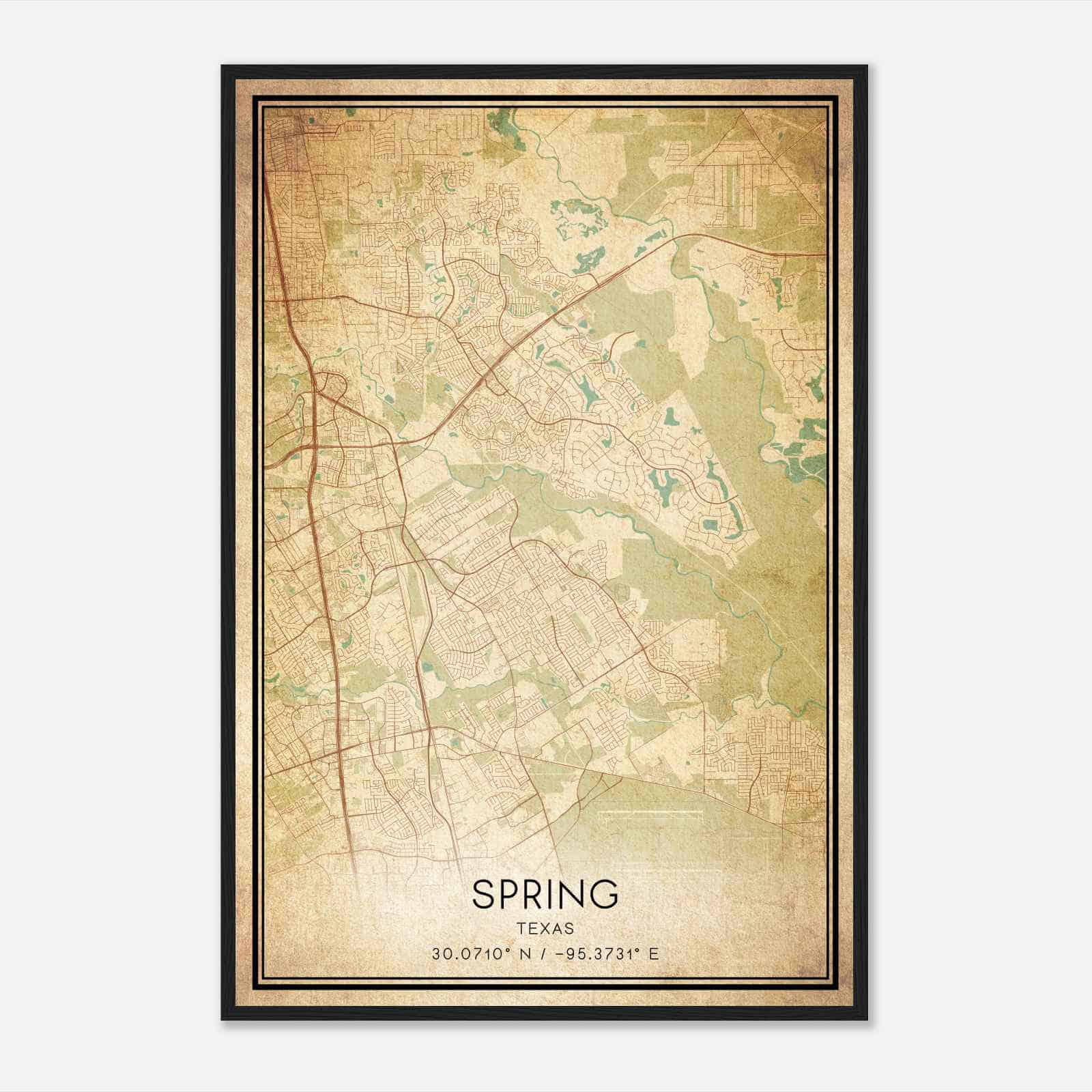Vintage Spring Texas Map Poster, Modern Home Decor Wall Art Print