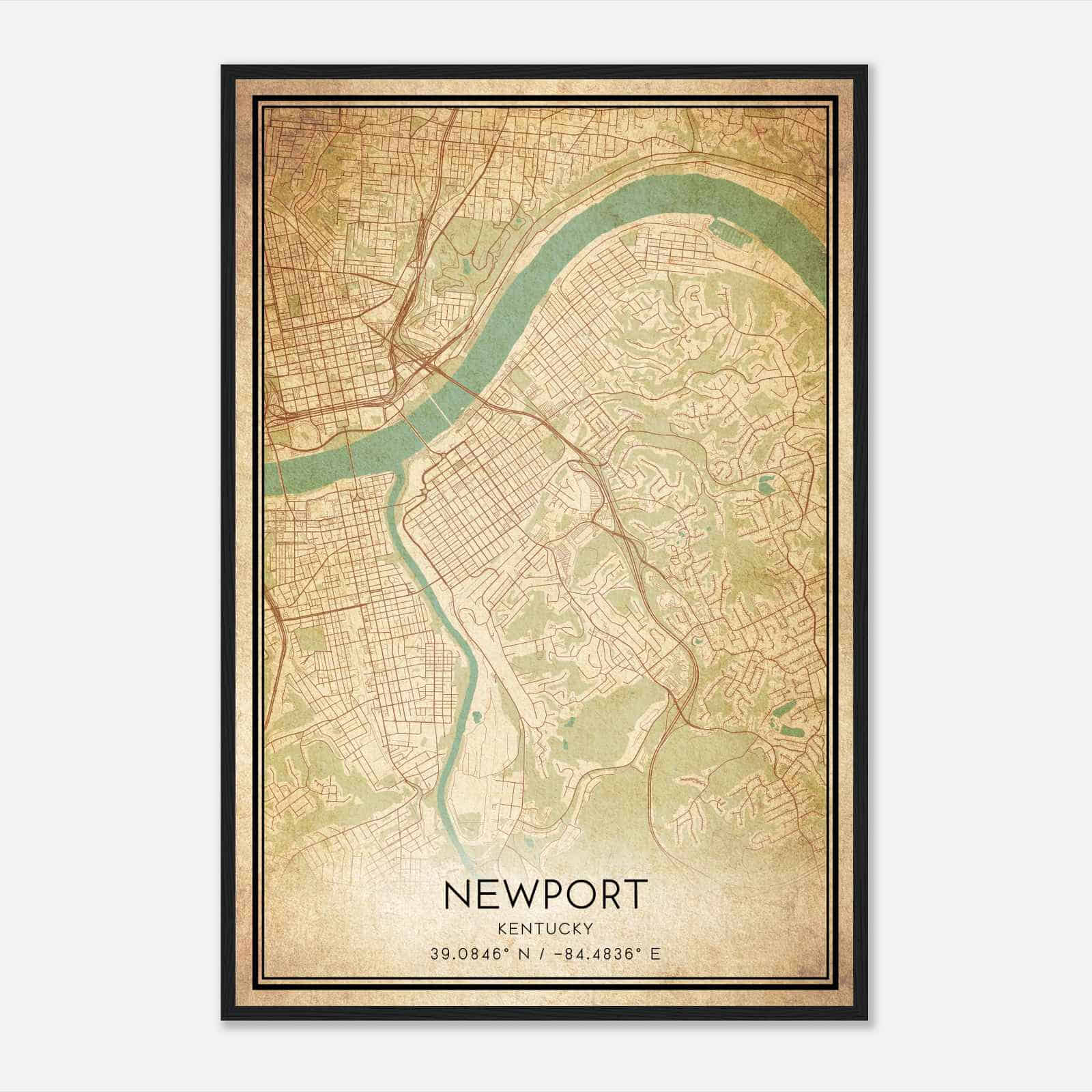 Vintage Newport Kentucky Map Poster, Modern Home Decor Wall Art Print