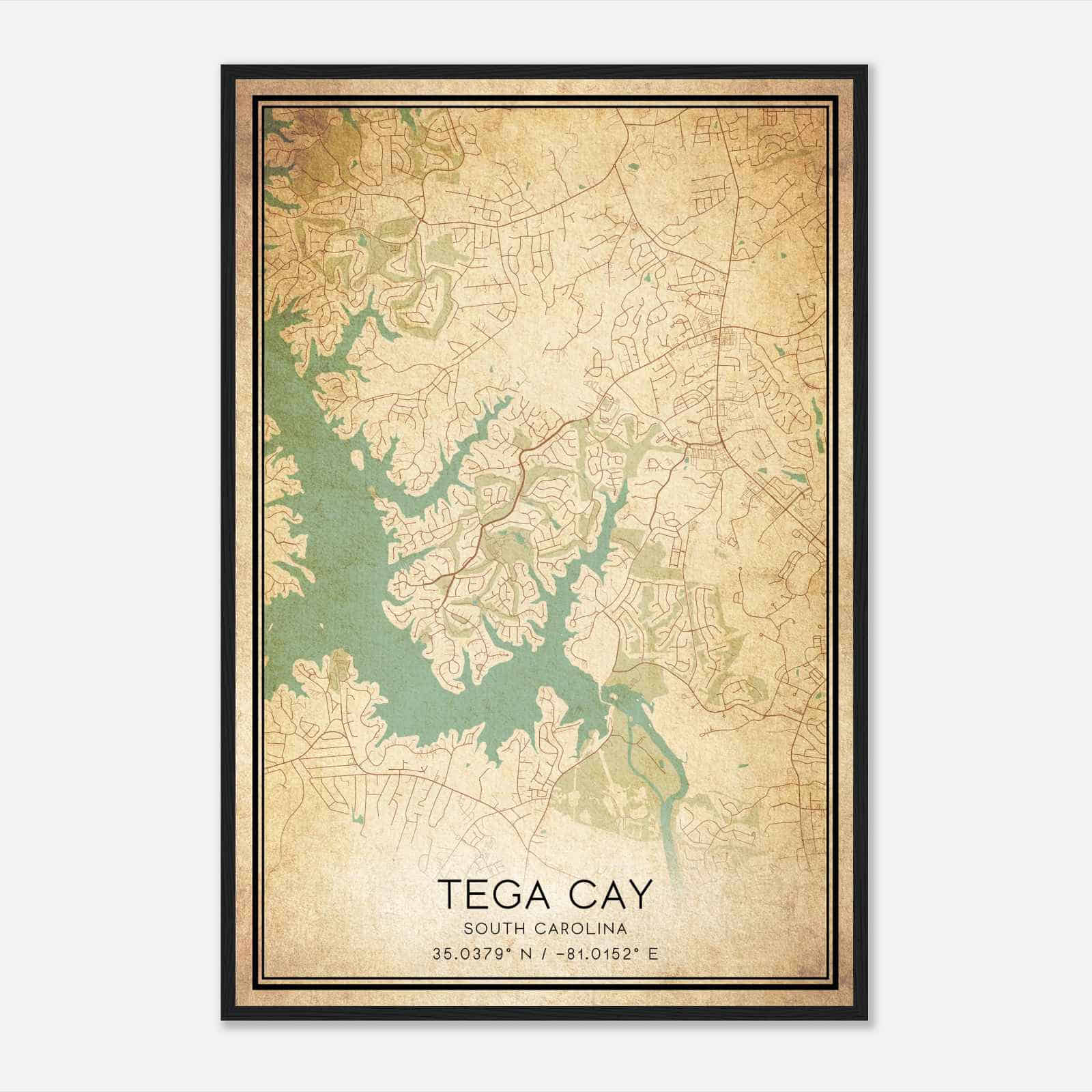 Vintage Tega Cay South Carolina Map Poster, Modern Home Decor Wall Art Print