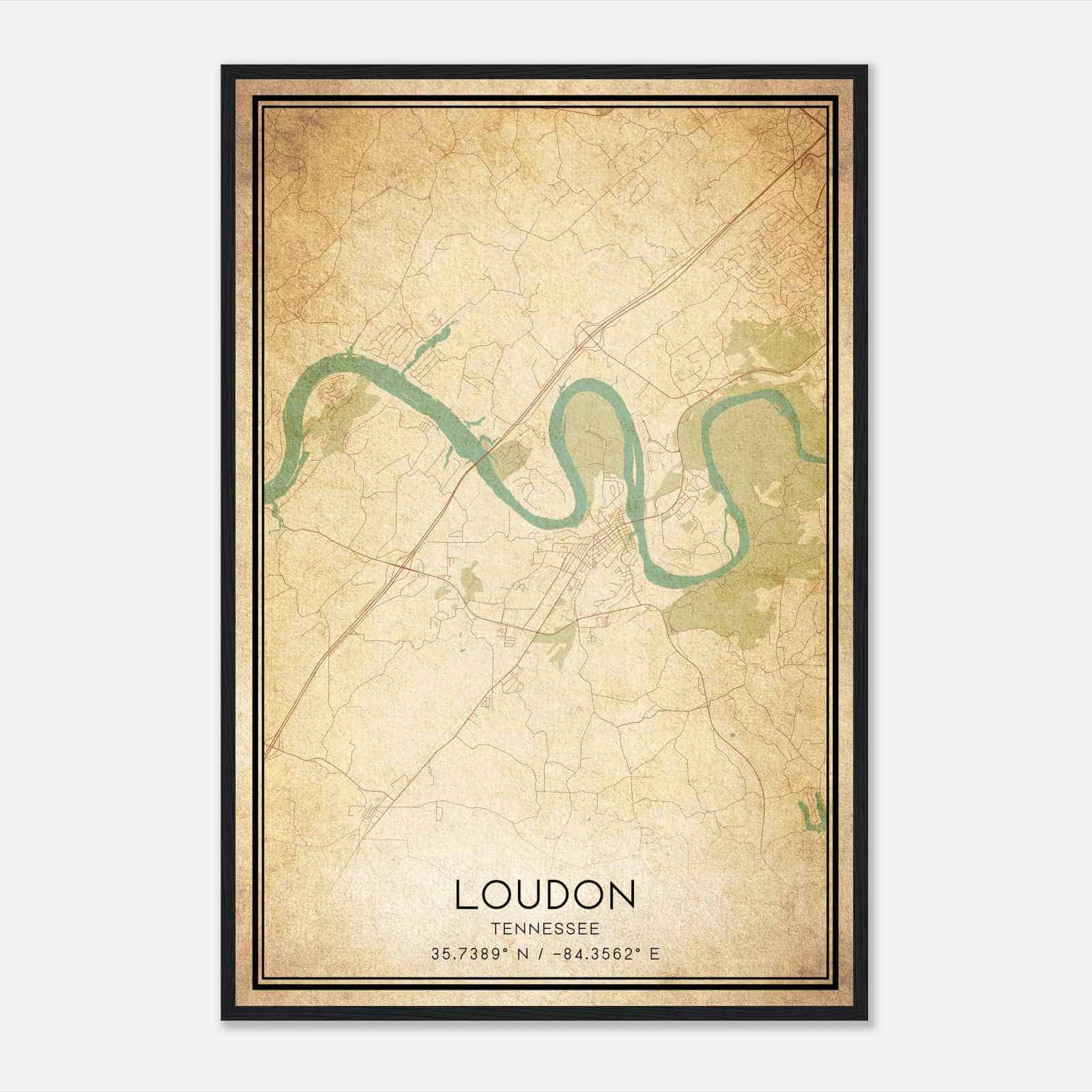 Vintage Loudon Tennessee Map Poster, Modern Home Decor Wall Art Print