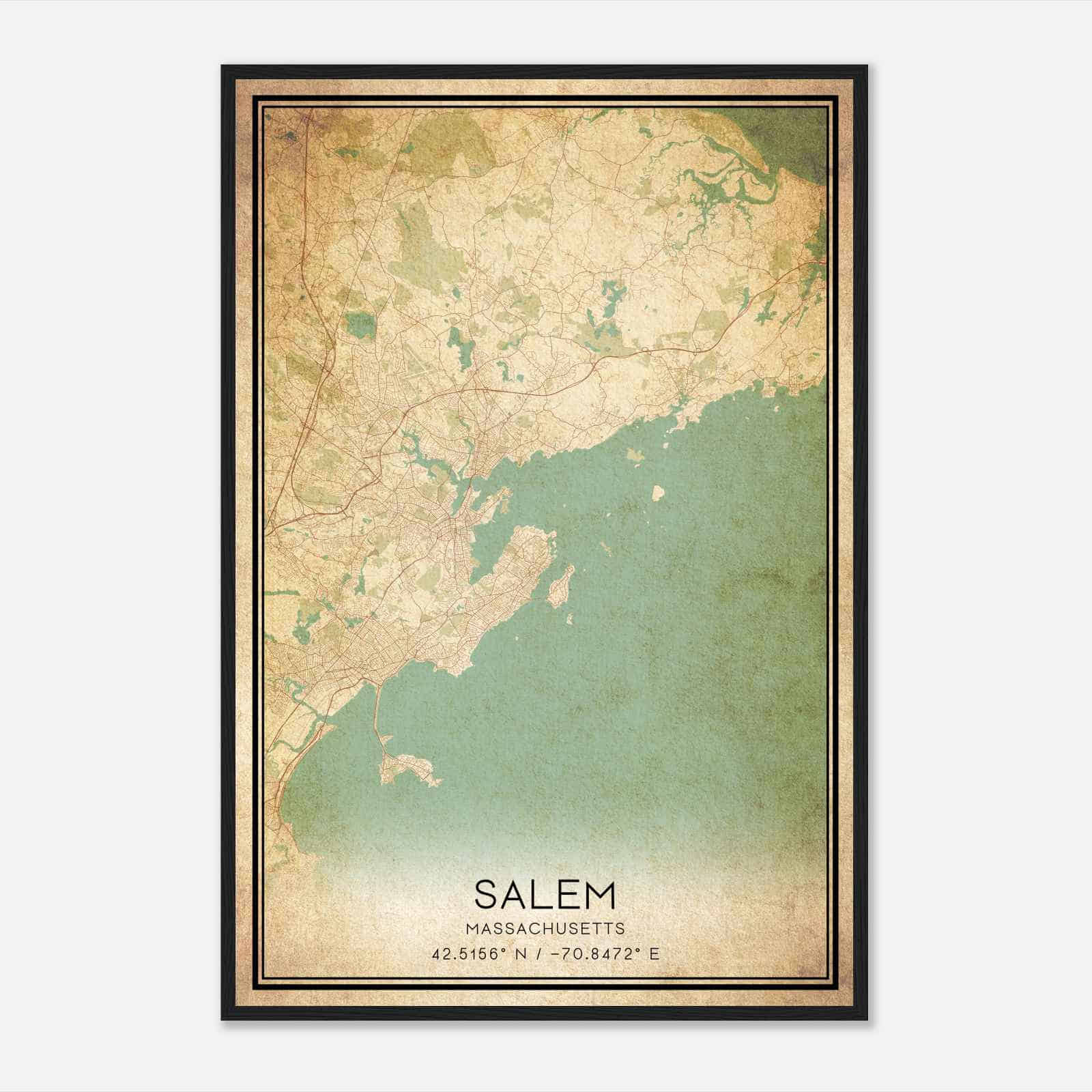 Vintage Salem Massachusetts Map Poster, Modern Home Decor Wall Art Print