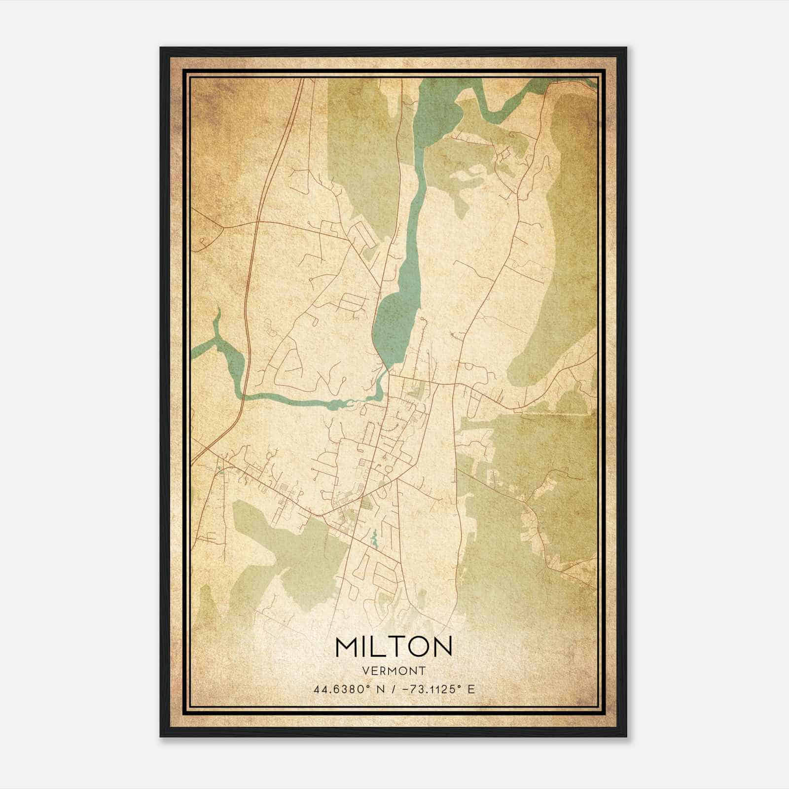 Vintage Milton Vermont Map Poster, Modern Home Decor Wall Art Print