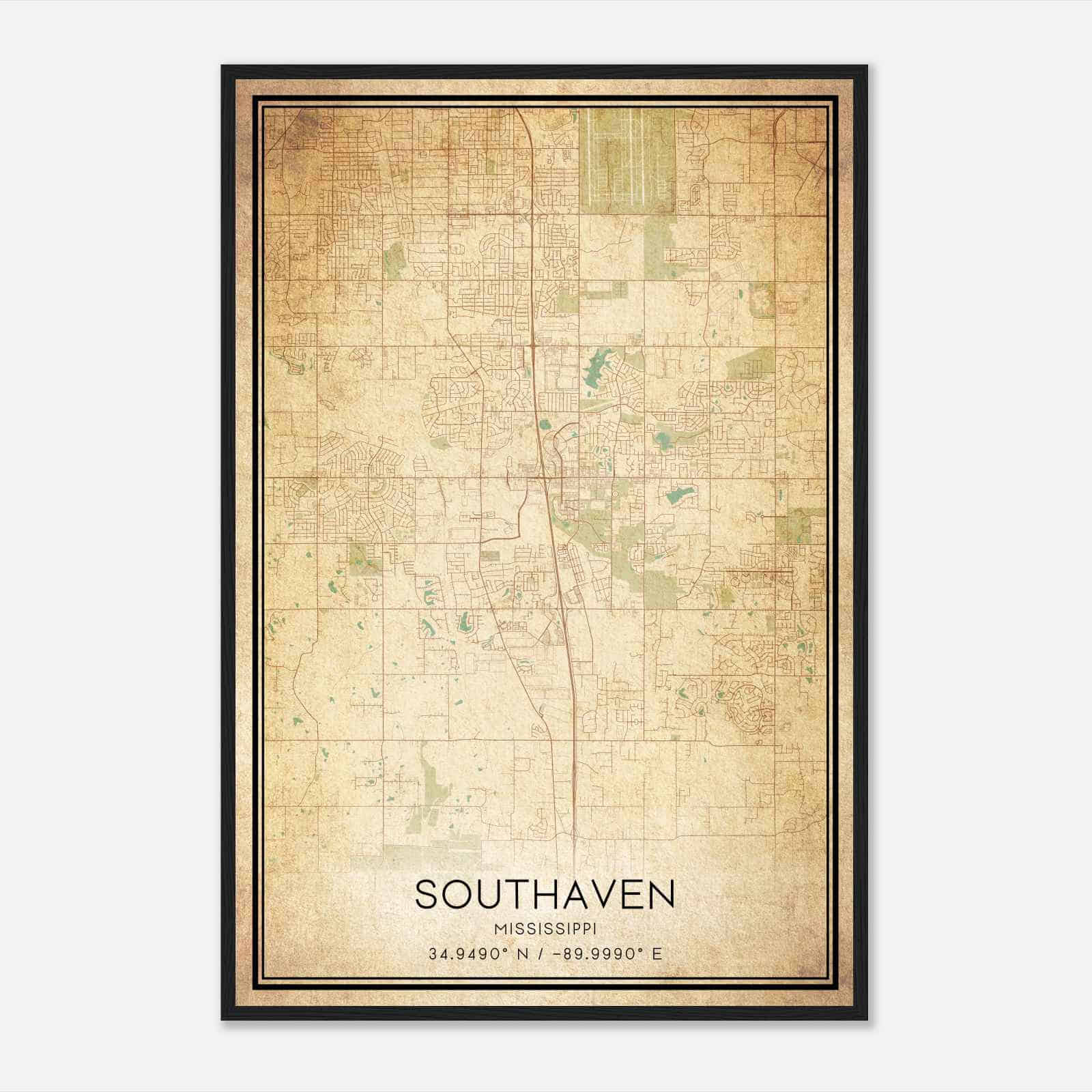 Vintage Southaven Mississippi Map Poster, Modern Home Decor Wall Art Print