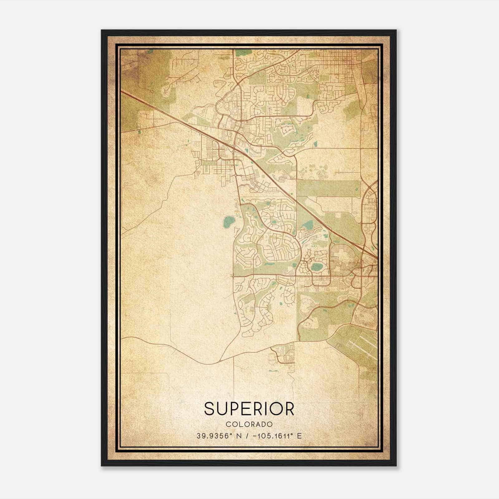 Vintage Superior Colorado Map Poster, Modern Home Decor Wall Art Print