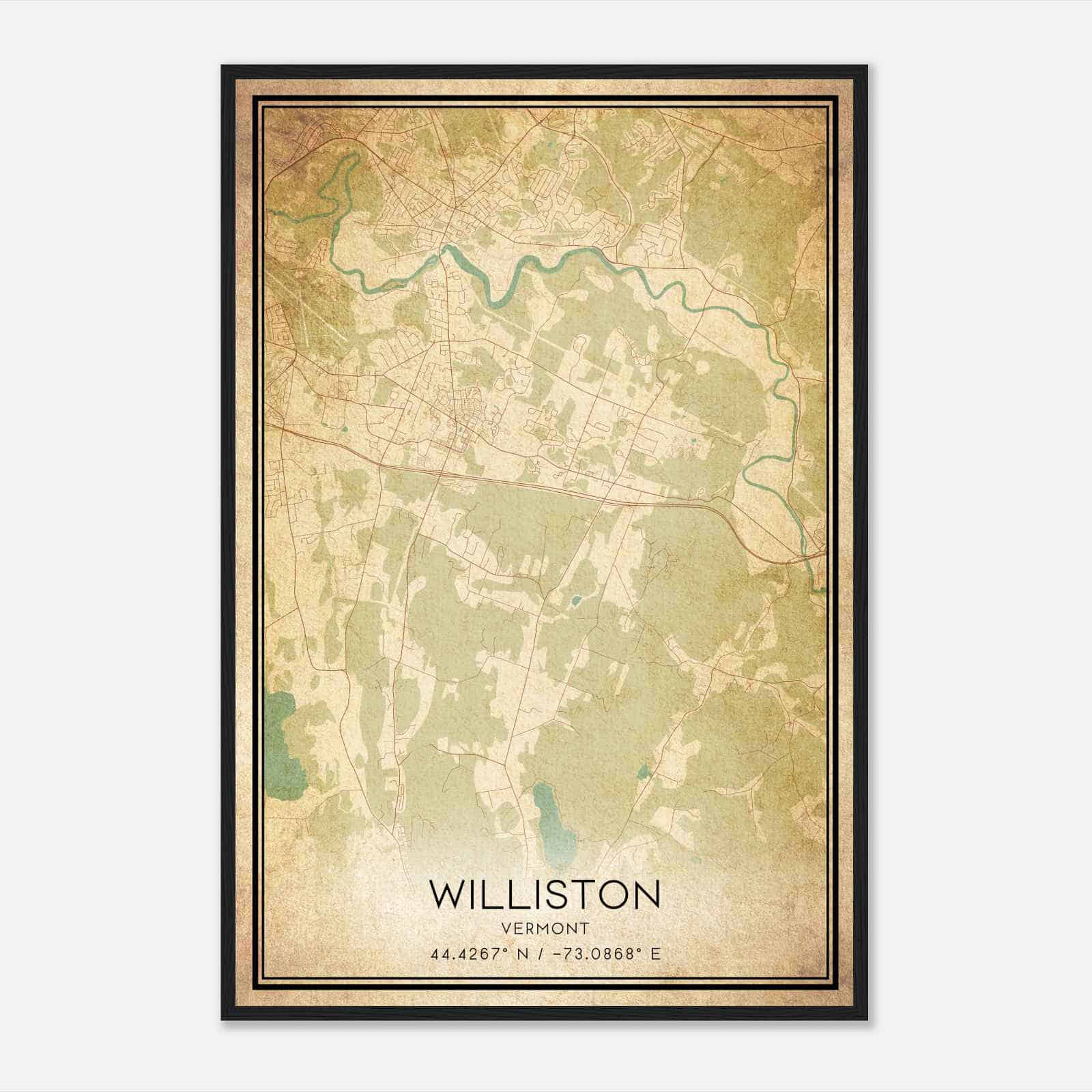Vintage Williston Vermont Map Poster, Modern Home Decor Wall Art Print