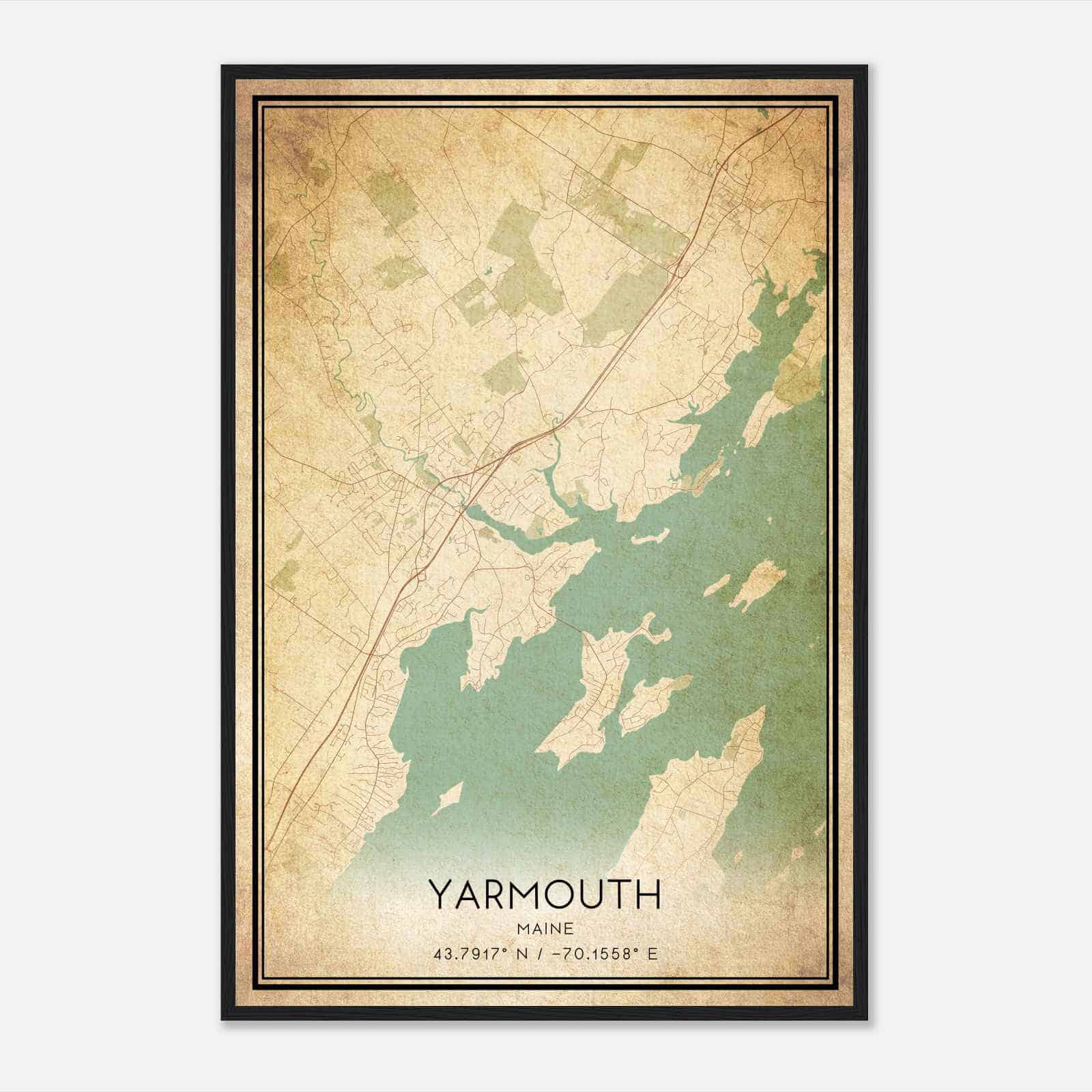 Vintage Yarmouth Maine Map Poster, Modern Home Decor Wall Art Print